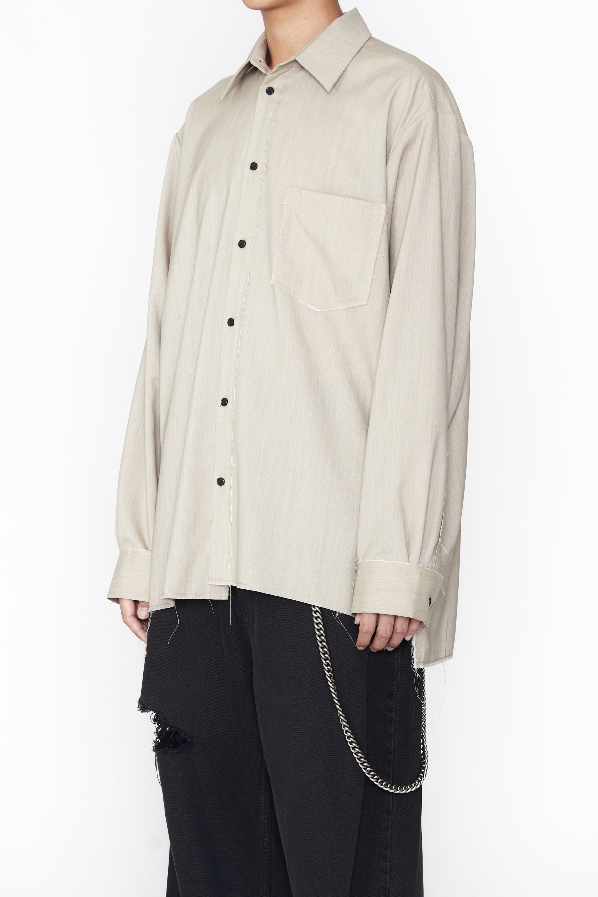 ECRU GREY WOOL DEVIATION ASYMMETRIC SHIRT