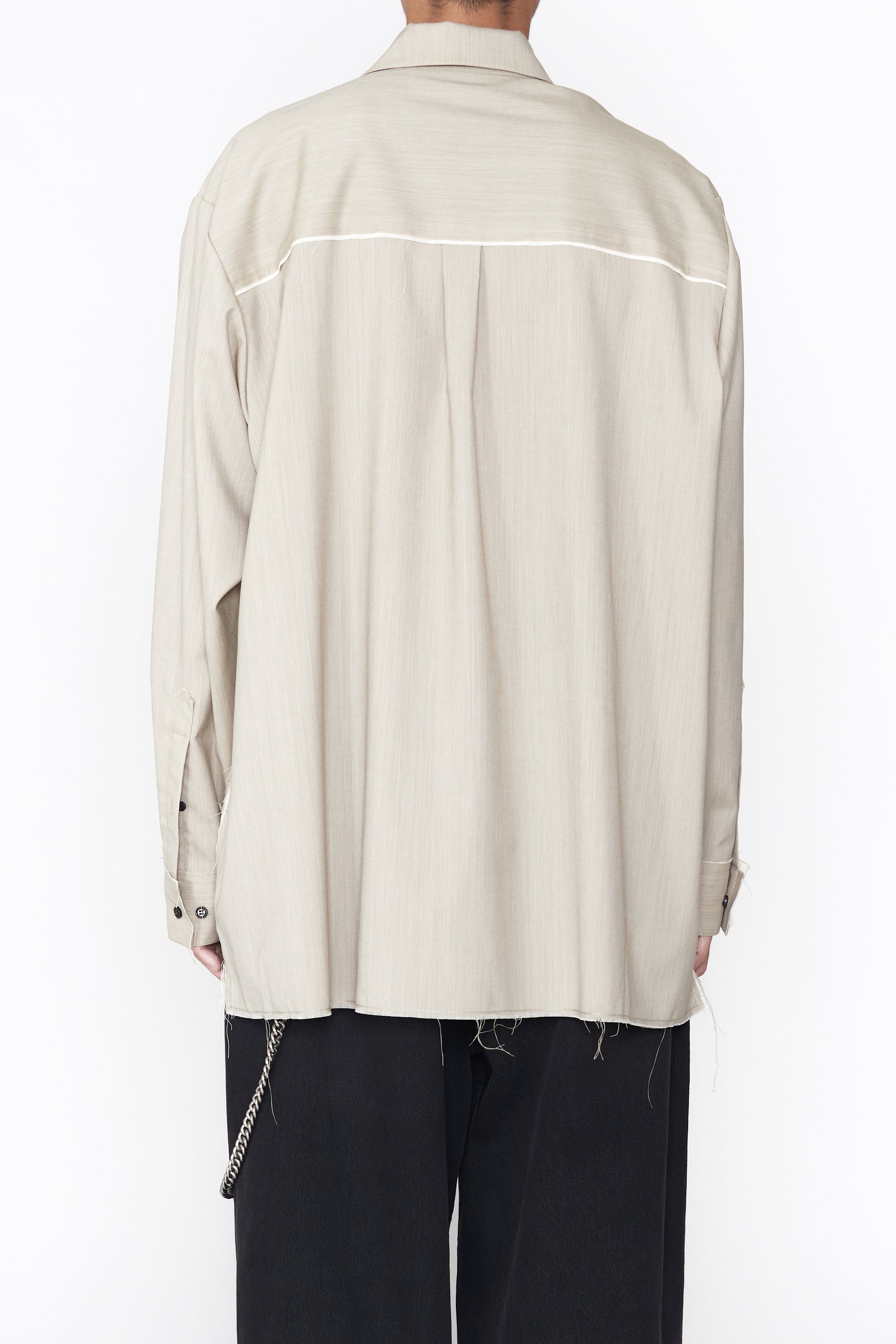 ECRU GREY WOOL DEVIATION ASYMMETRIC SHIRT