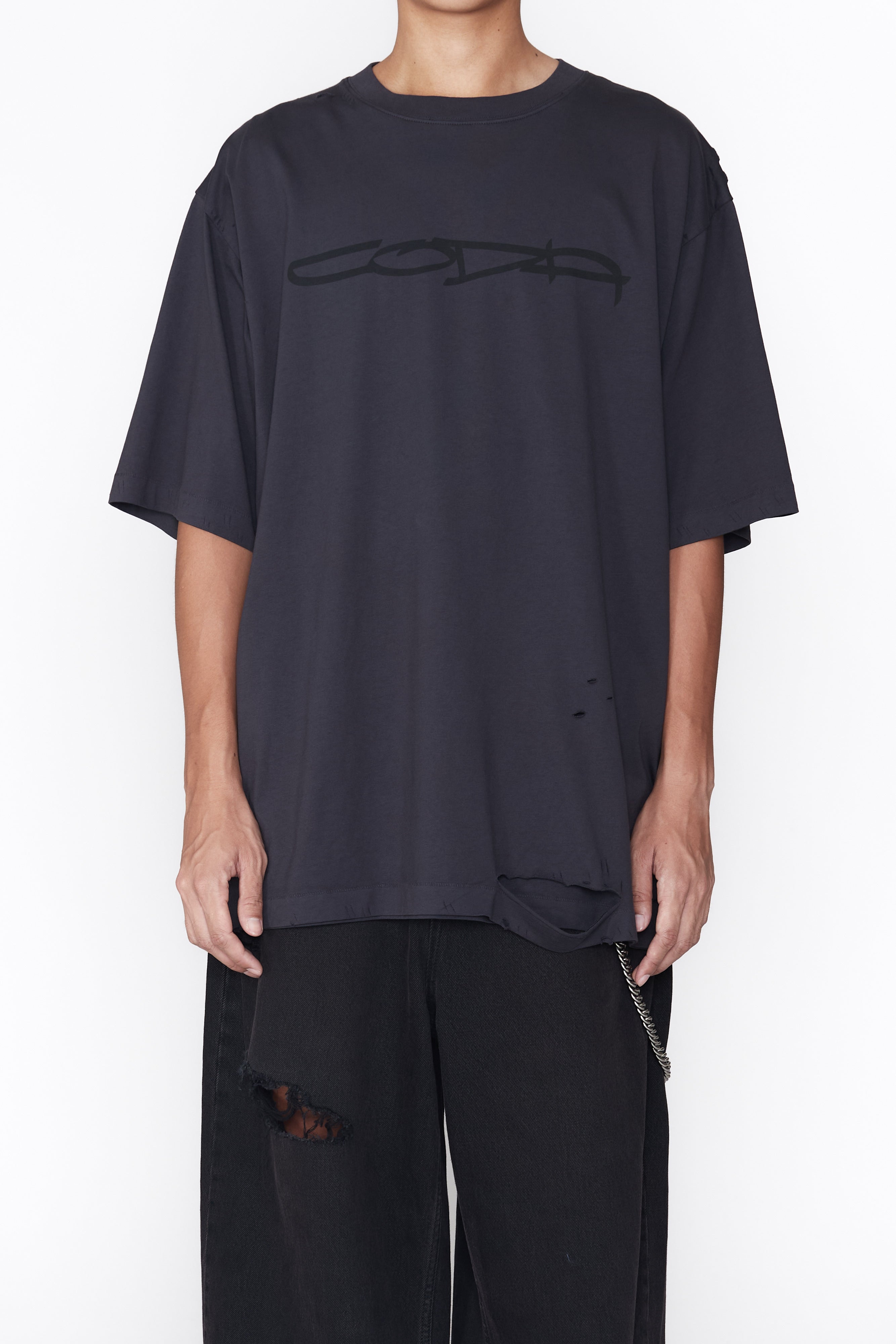 Load image into Gallery viewer, BLUE BLACK AGING GRAFFITI PRINTED DESTROYED SHORT SLEEVE T-SHIRT