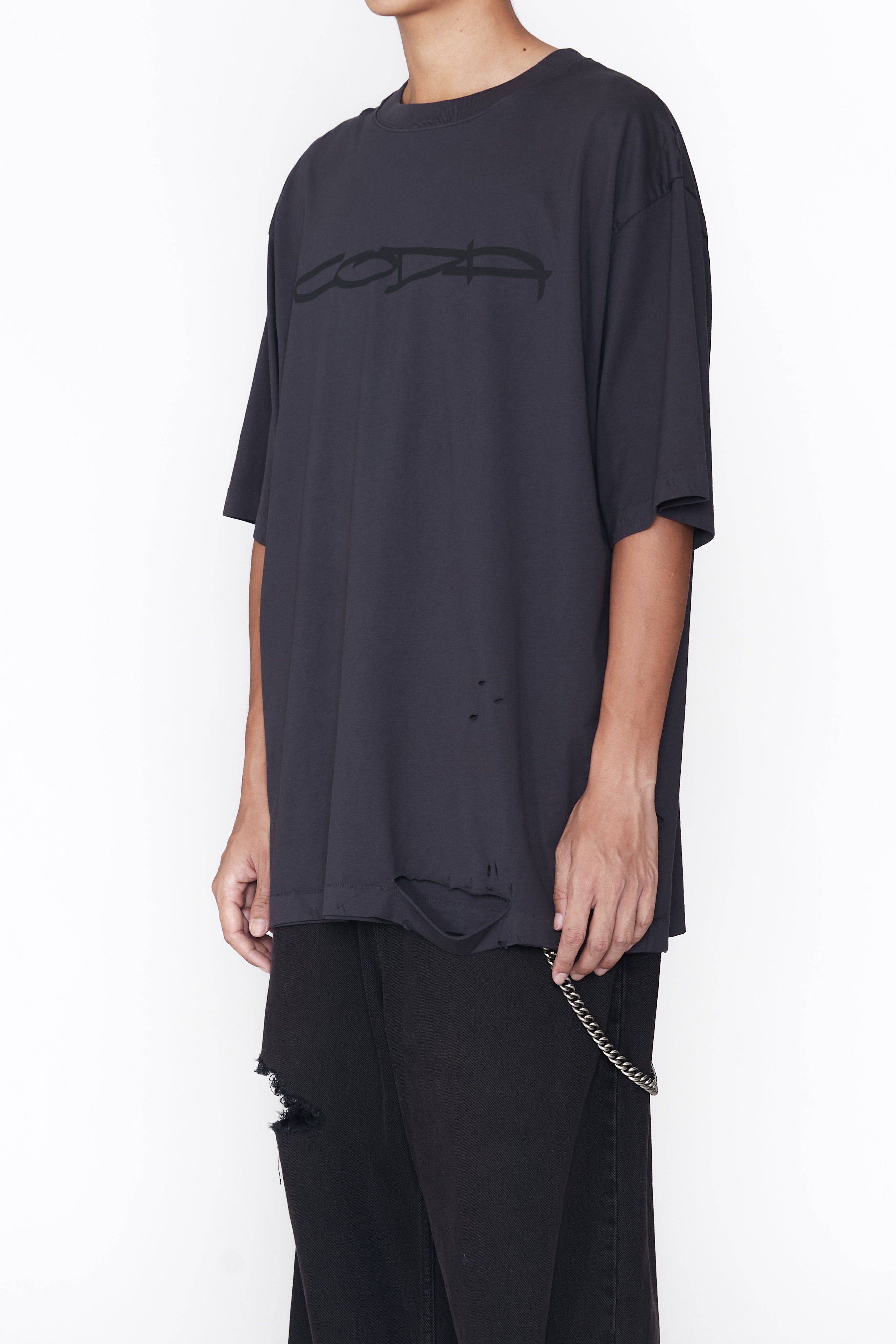 Load image into Gallery viewer, BLUE BLACK AGING GRAFFITI PRINTED DESTROYED SHORT SLEEVE T-SHIRT