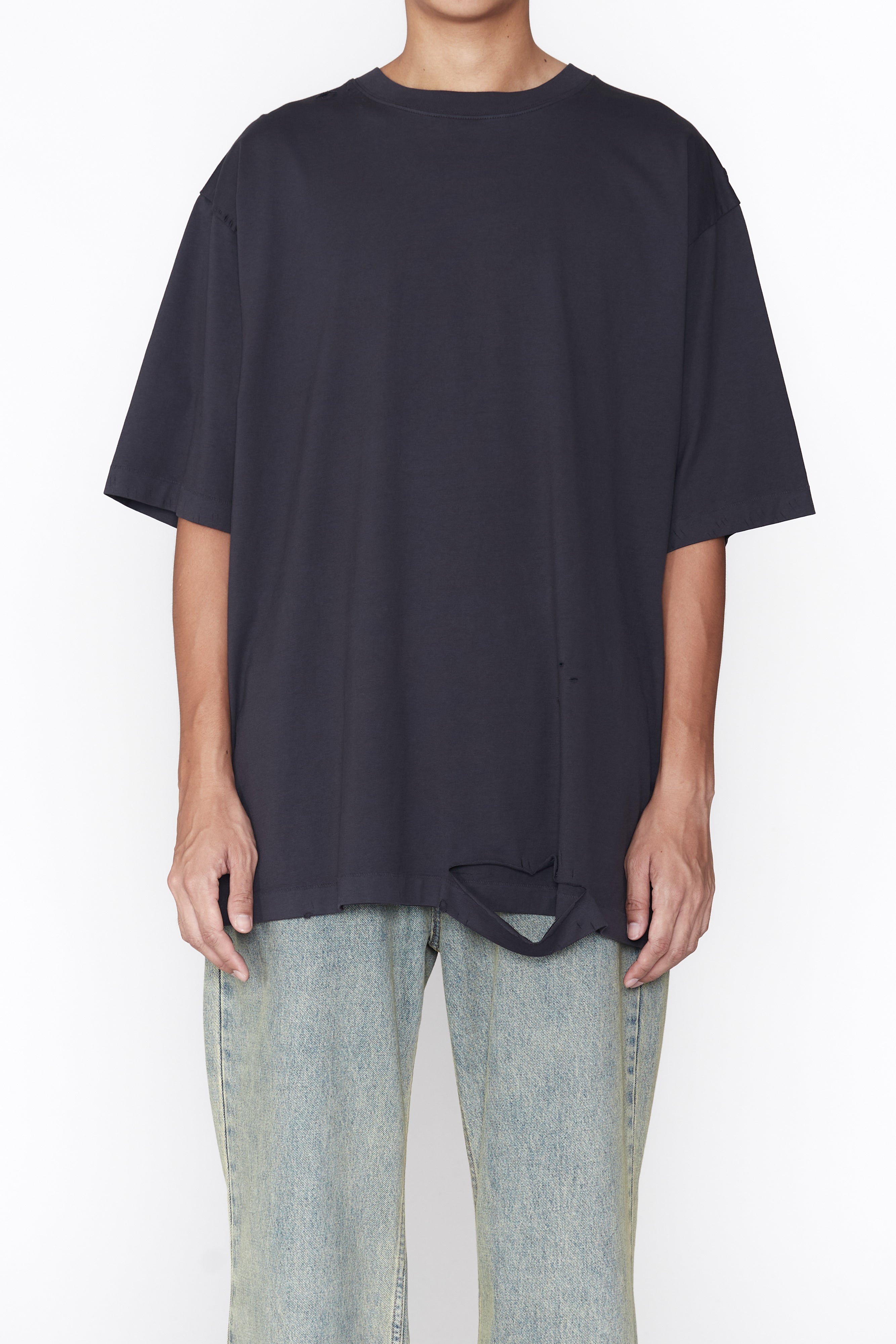 Load image into Gallery viewer, BLUE BLACK AGING DESTROYED SHORT SLEEVE T-SHIRT