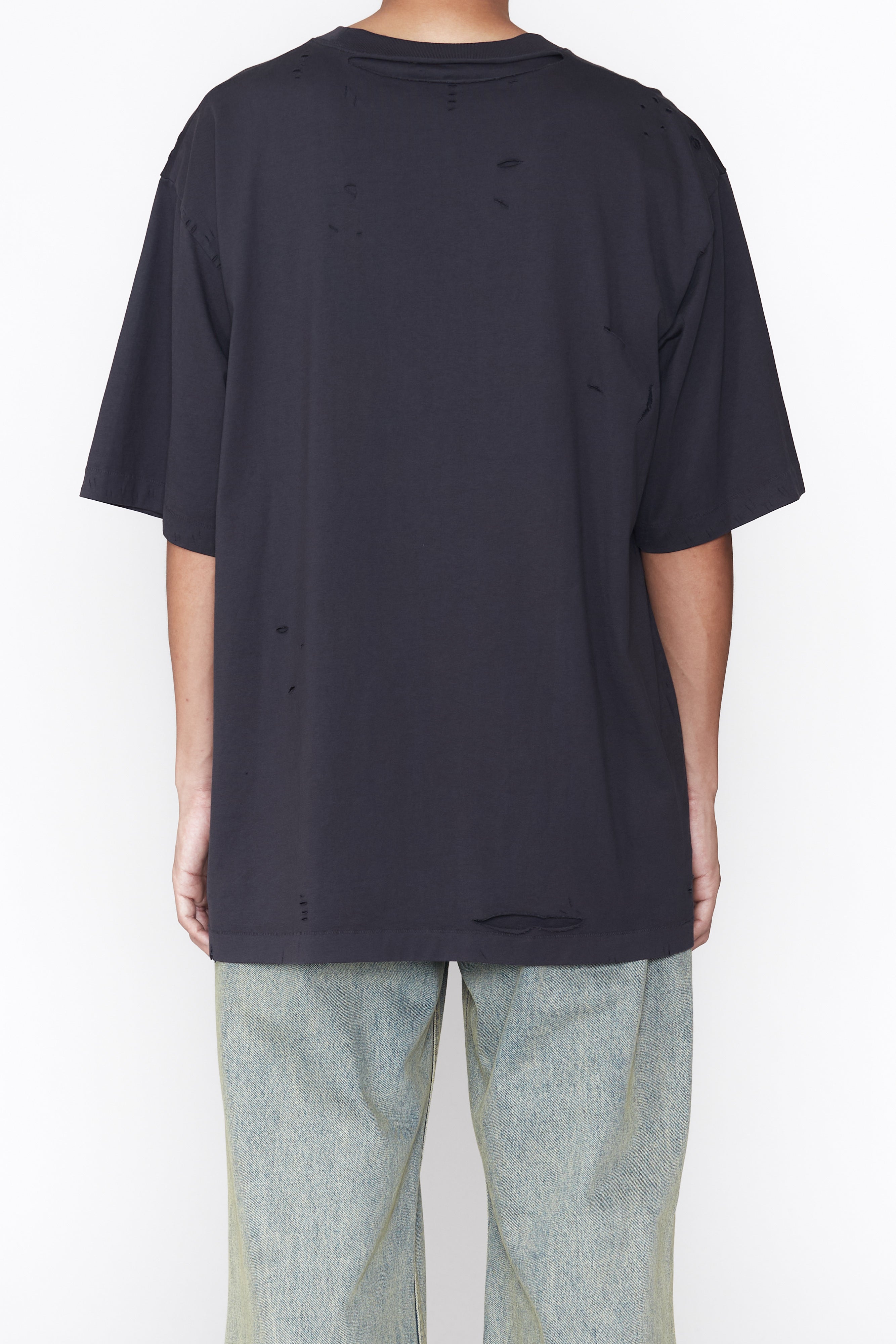 Load image into Gallery viewer, BLUE BLACK AGING DESTROYED SHORT SLEEVE T-SHIRT