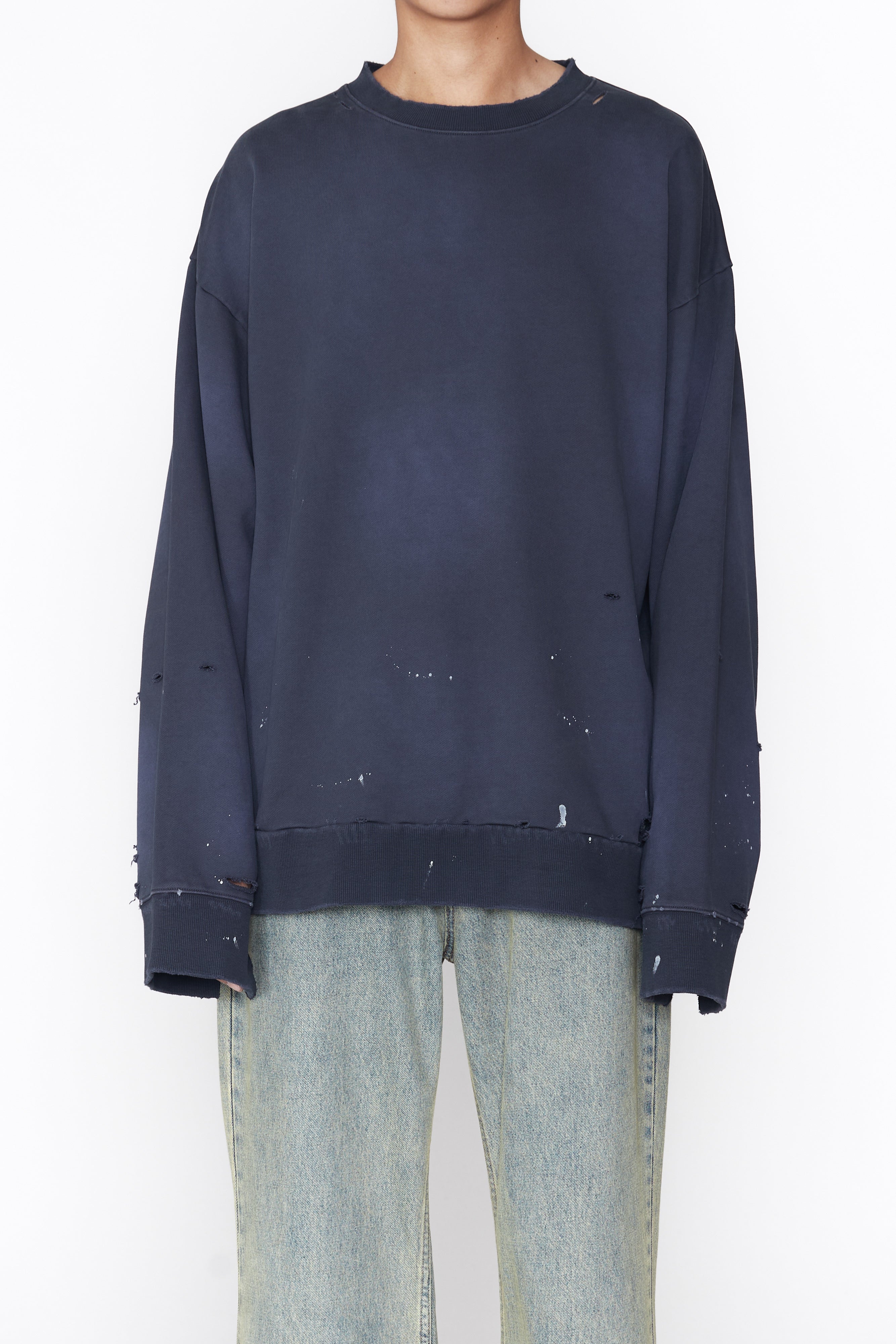Load image into Gallery viewer, BLUE BLACK AGING BLEACHED DESTROYED SWEATSHIRT