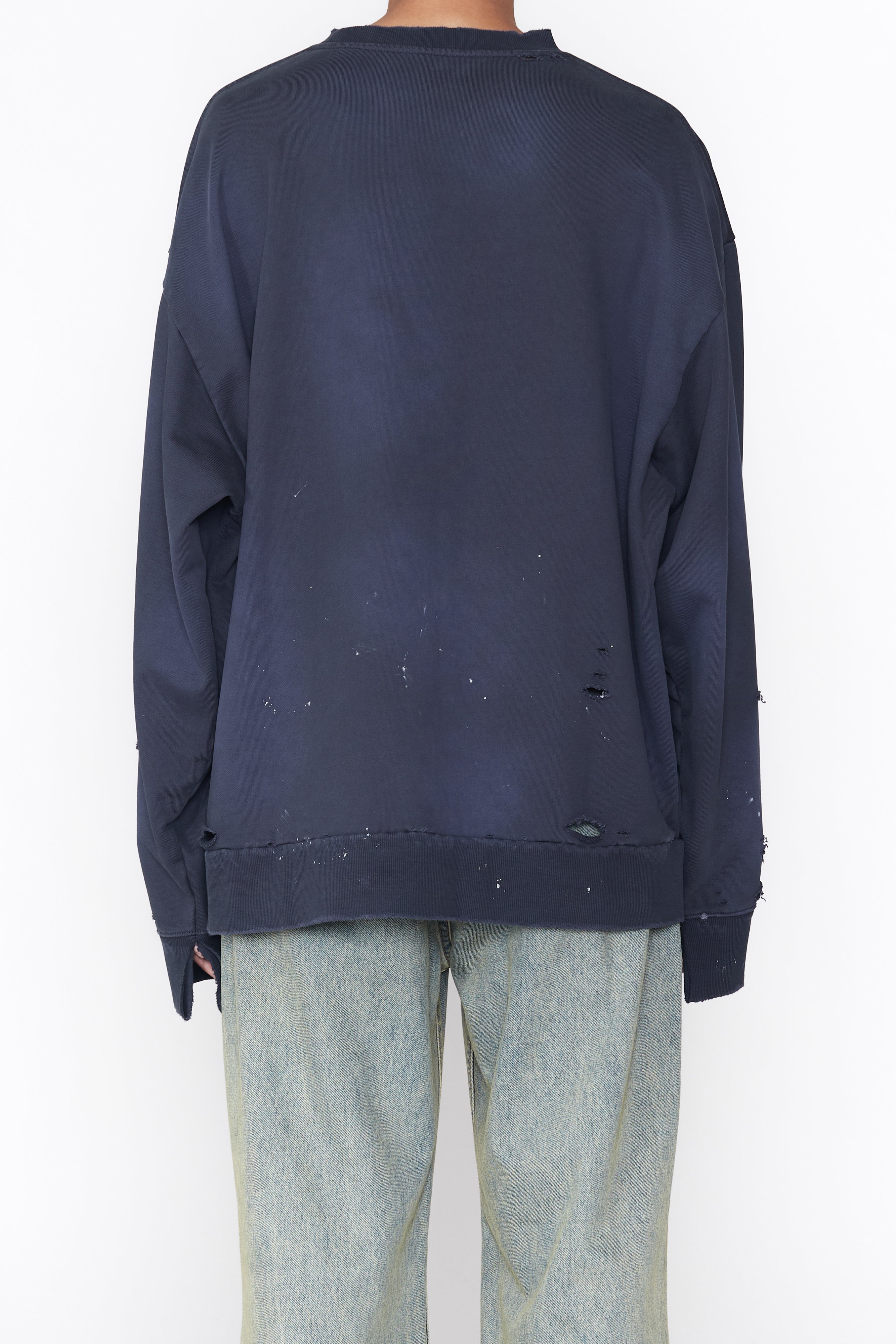 Load image into Gallery viewer, BLUE BLACK AGING BLEACHED DESTROYED SWEATSHIRT