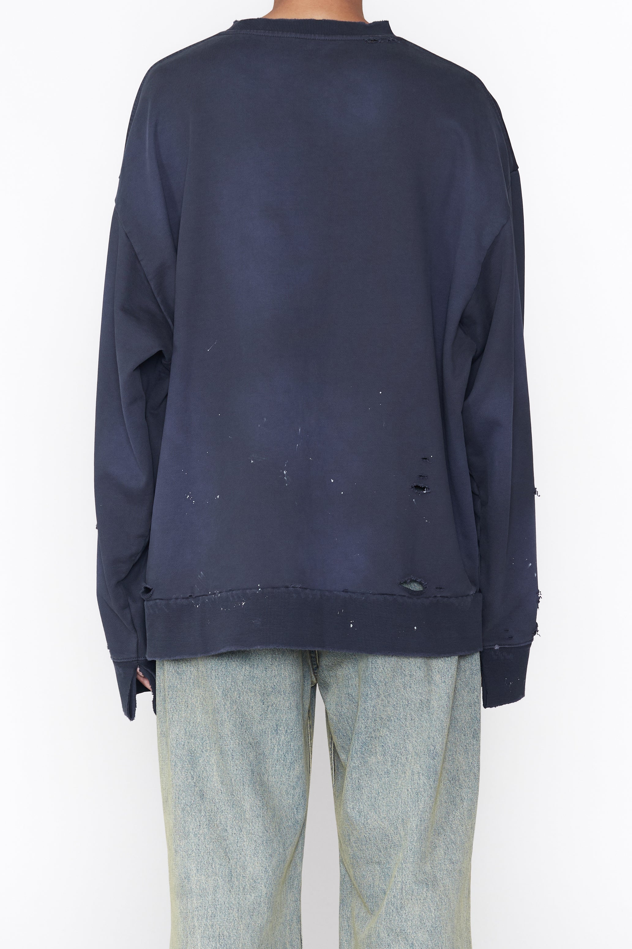 BLUE BLACK AGING BLEACHED DESTROYED SWEATSHIRT