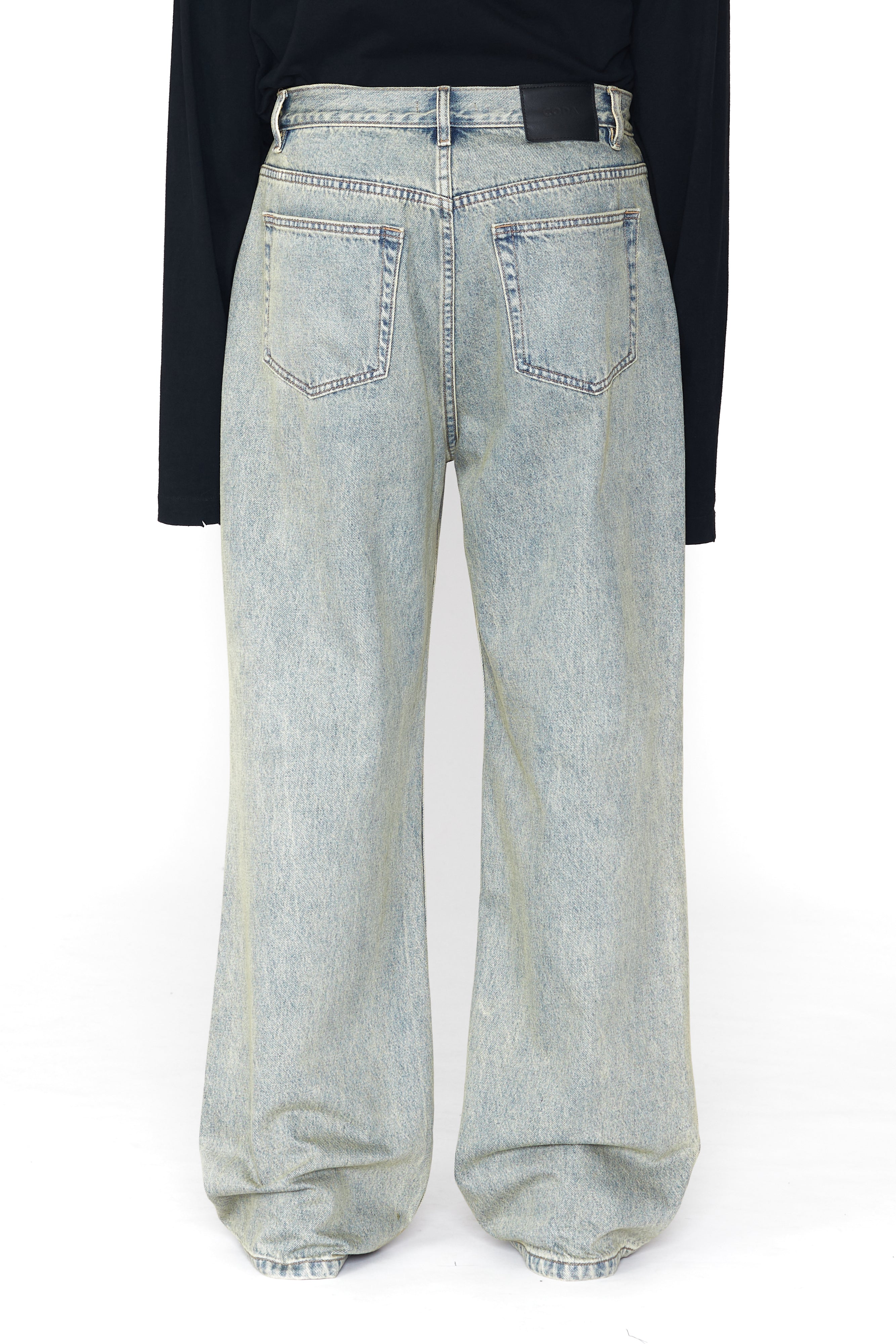 Load image into Gallery viewer, INDIGO ACID WASHED DISTRESSED EXTENDED CUT FLARED JEANS