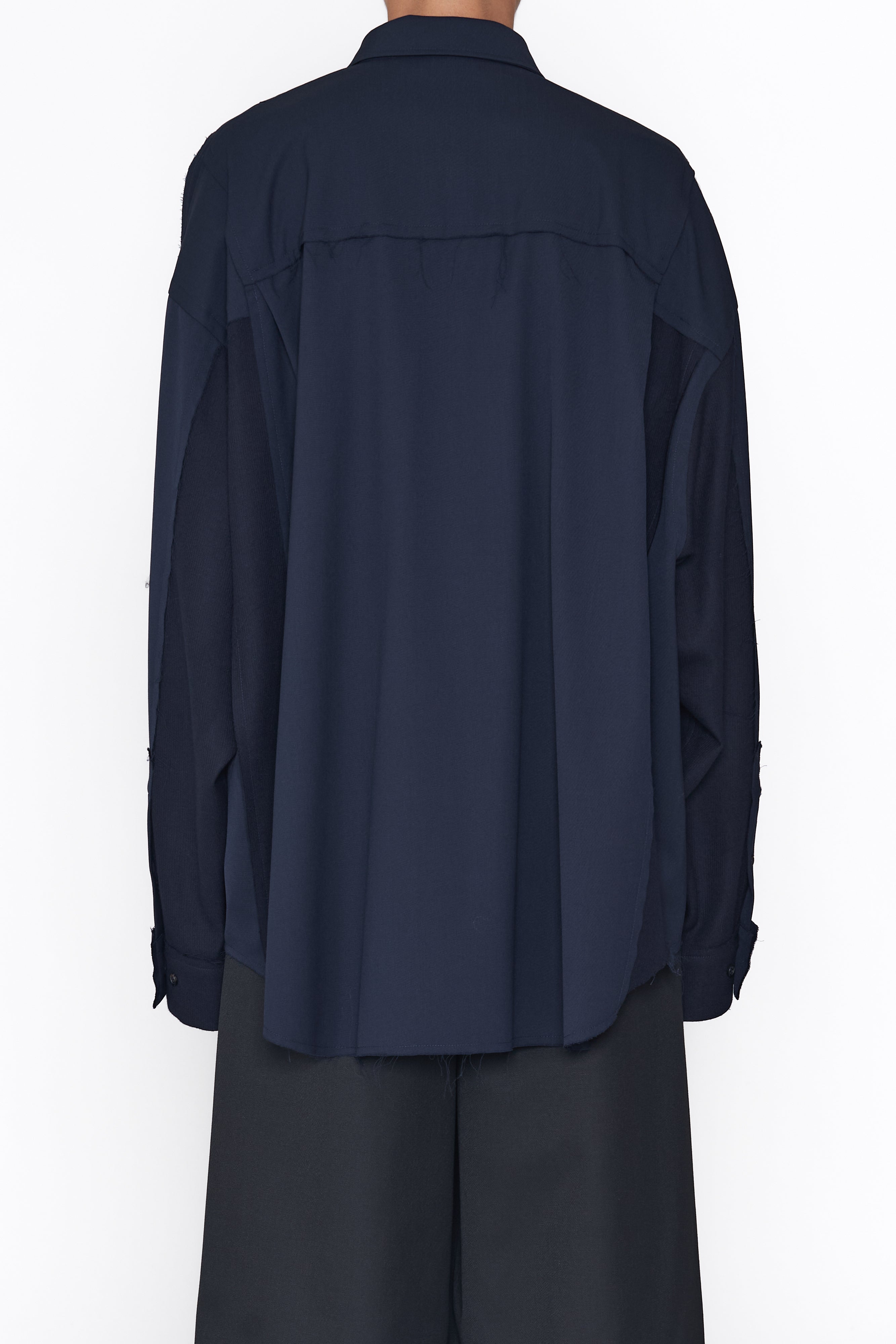 Load image into Gallery viewer, NAVY OVERSIZED WOVEN KNIT REASSEMBLE SHIRT