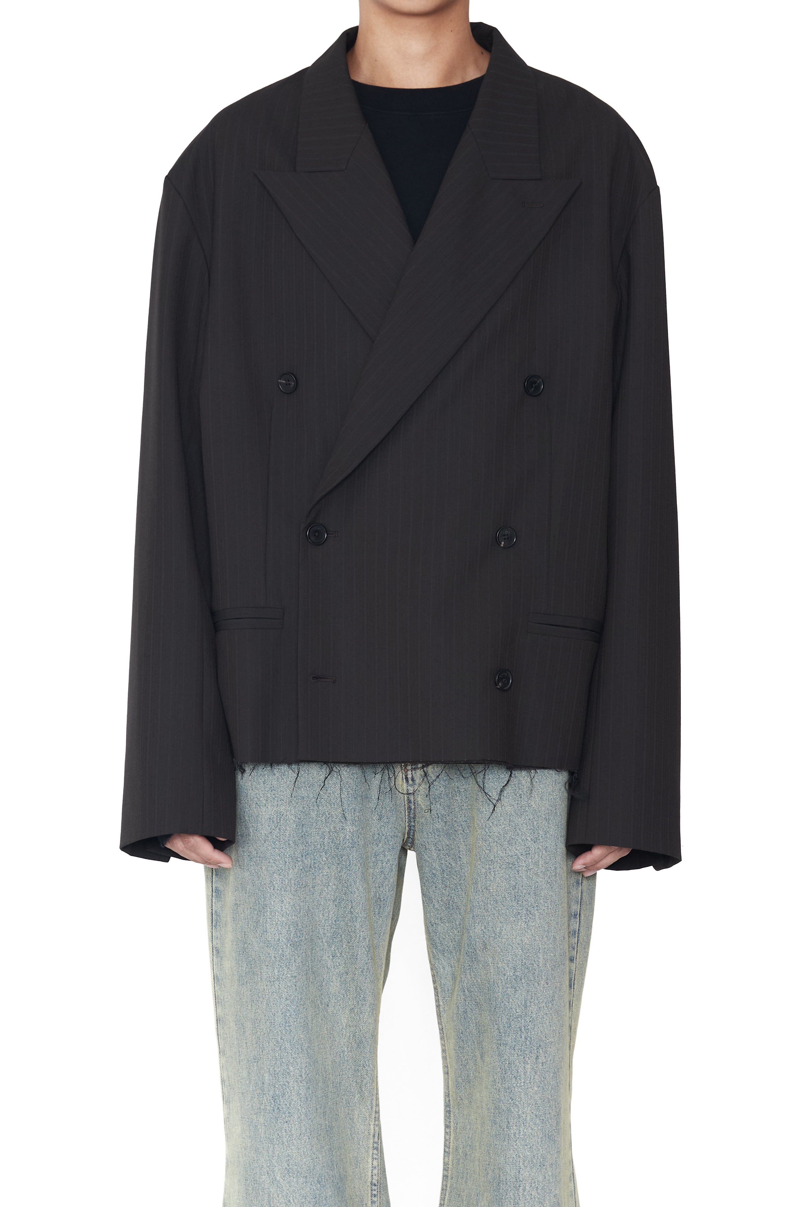 Load image into Gallery viewer, BROWN STRIPE CUT OFF DOUBLE BREASTED LENTO BLAZER