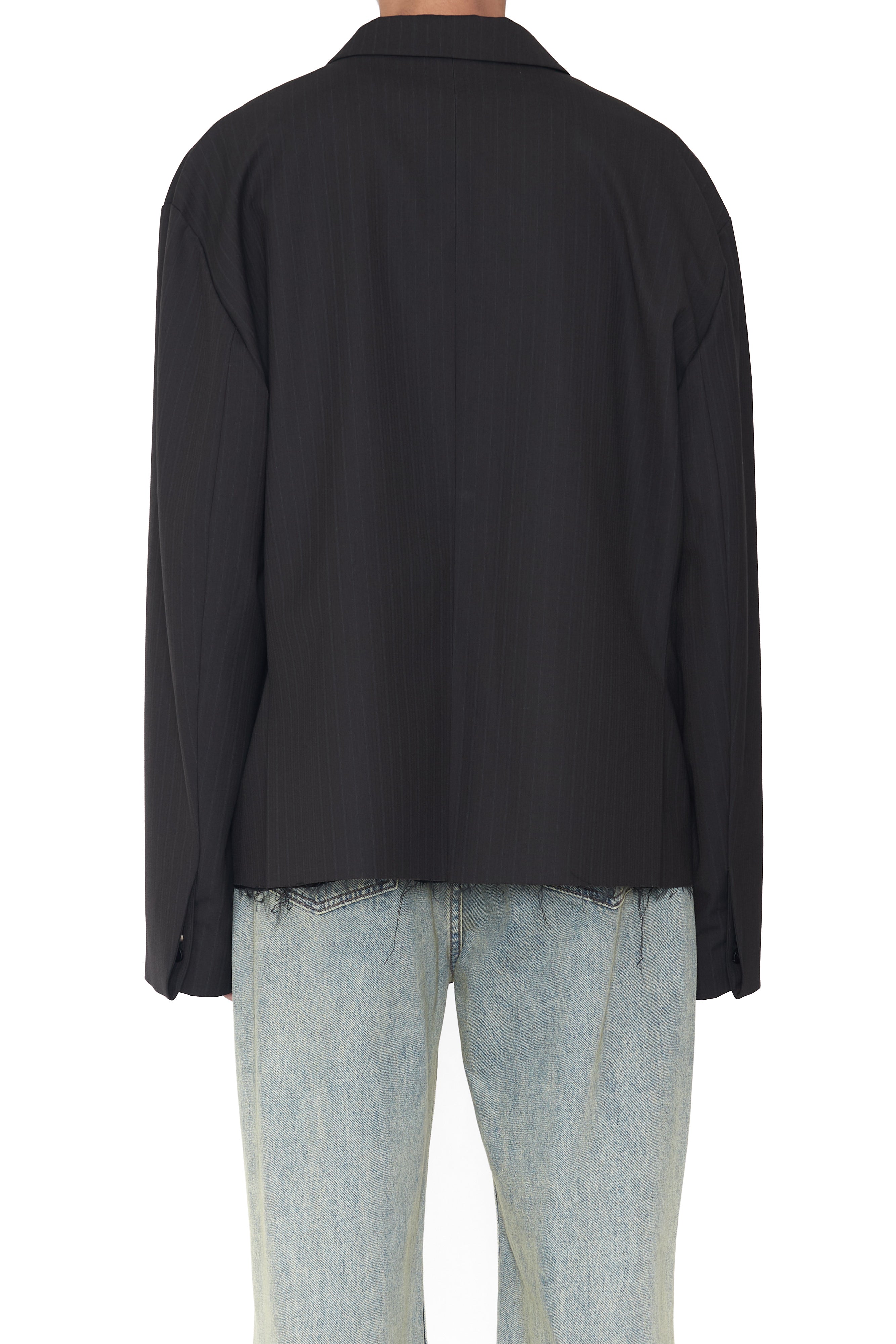 Load image into Gallery viewer, BROWN STRIPE CUT OFF DOUBLE BREASTED LENTO BLAZER