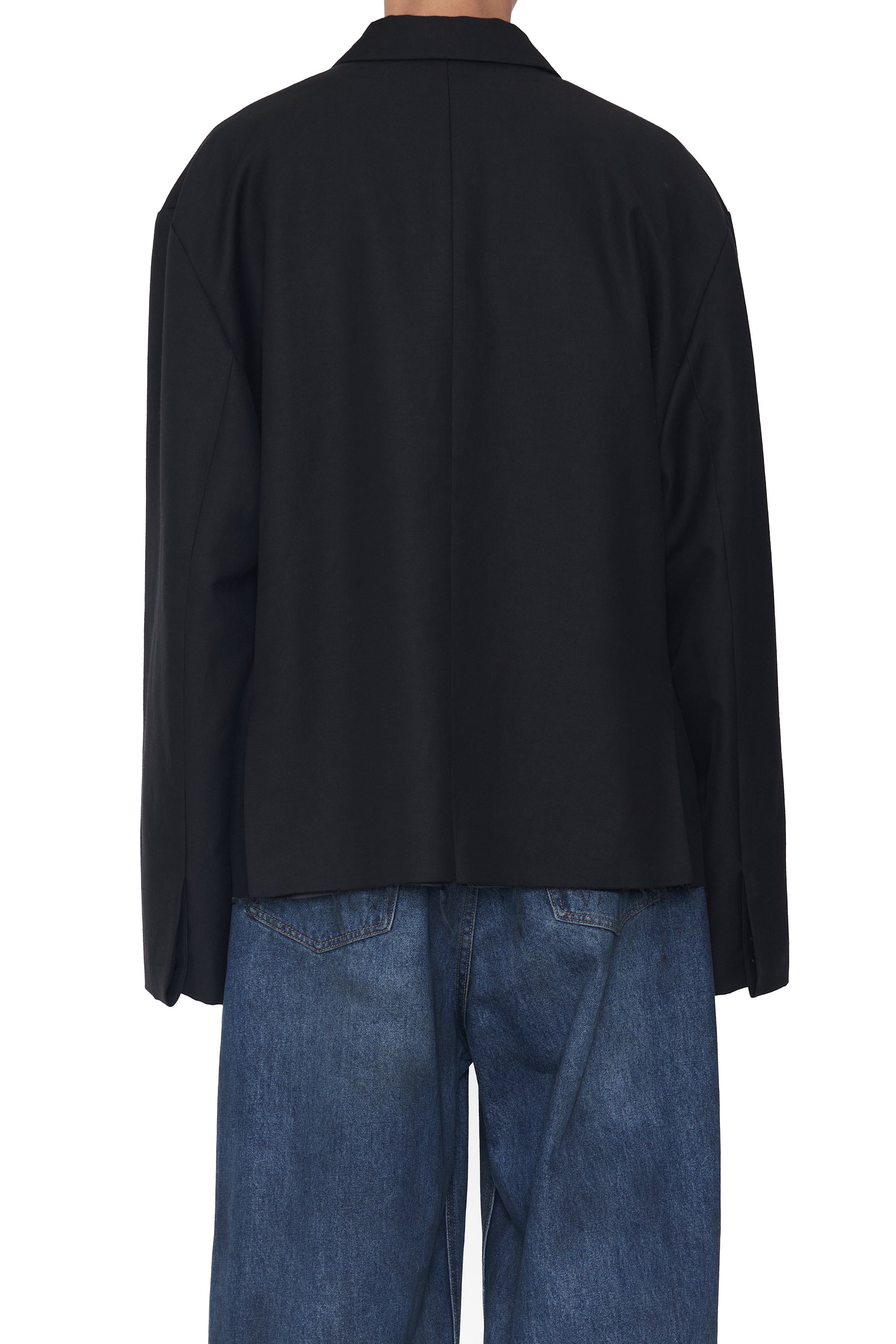 BLACK CUT OFF DOUBLE BREASTED LENTO BLAZER