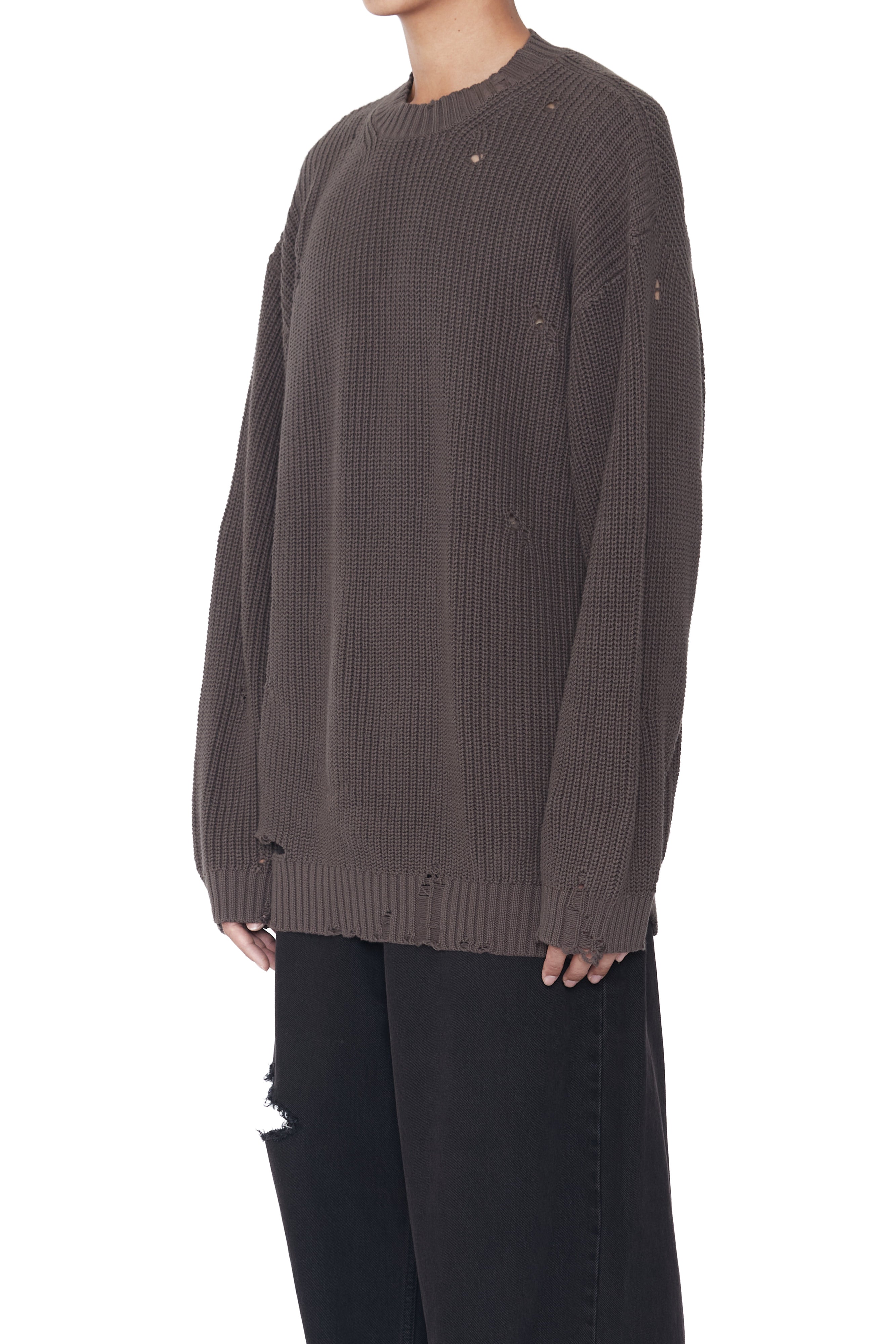 Load image into Gallery viewer, BROWN GREY DISTRESSED KNIT PULLOVER