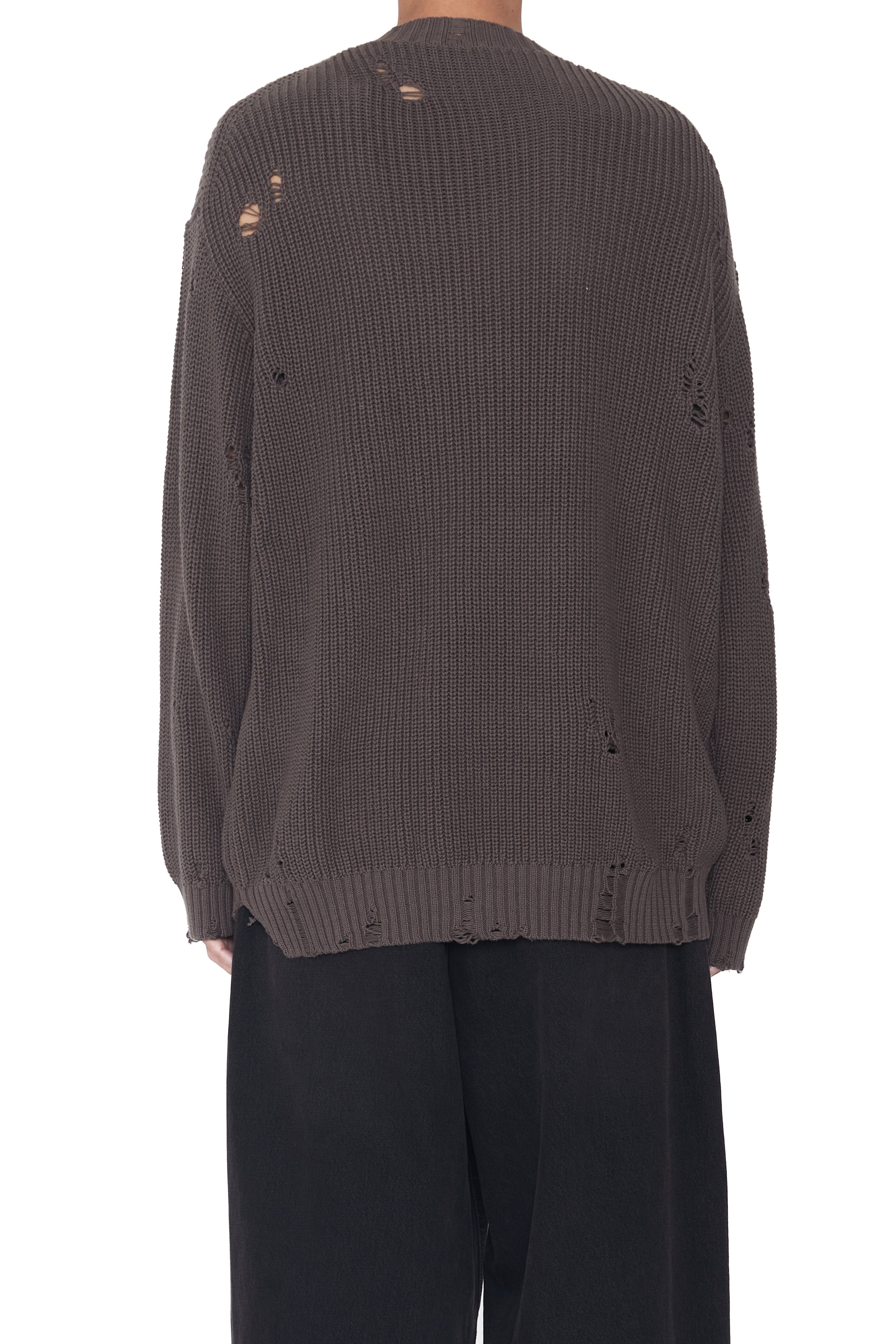 Load image into Gallery viewer, BROWN GREY DISTRESSED KNIT PULLOVER