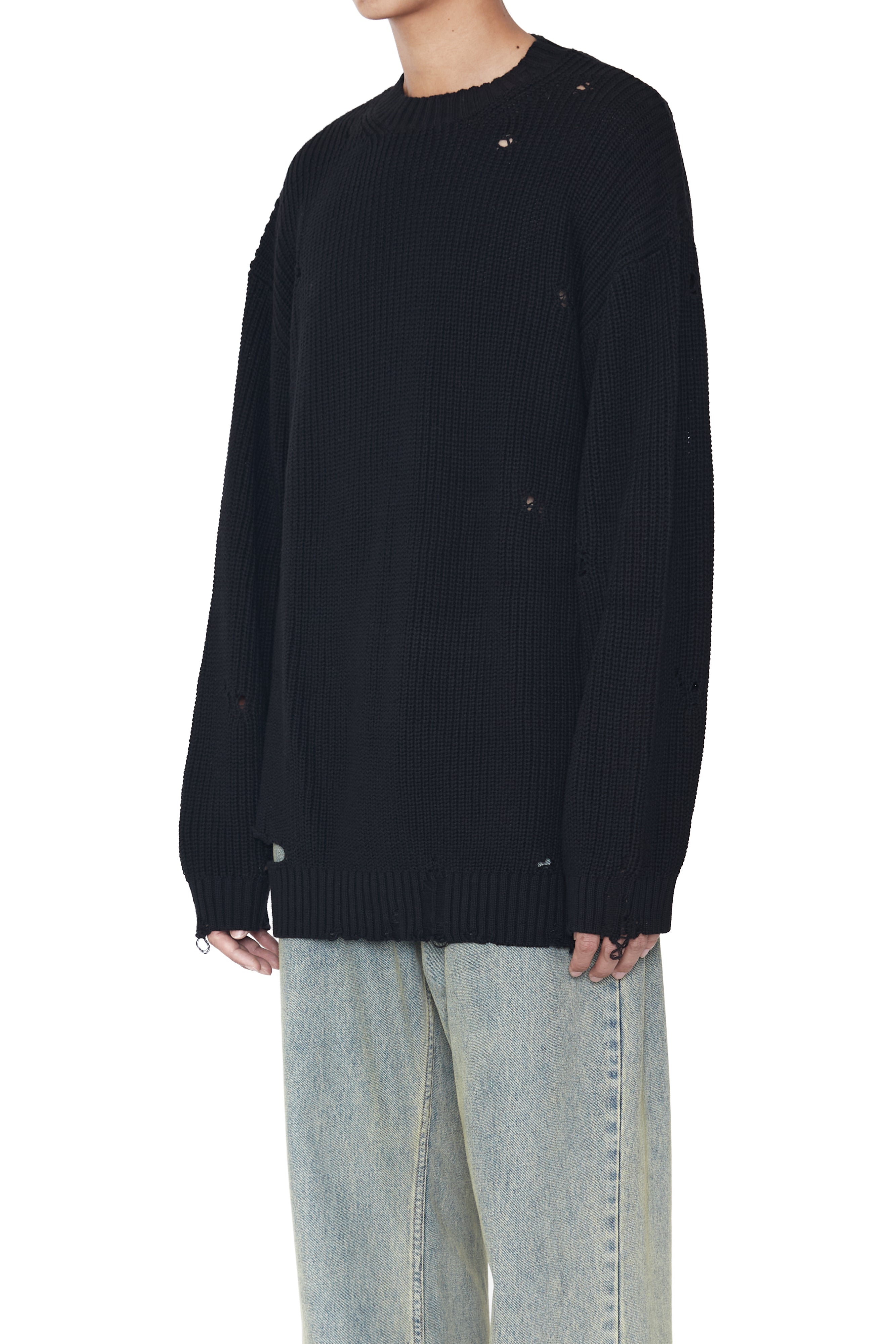 Load image into Gallery viewer, BLACK DISTRESSED KNIT PULLOVER