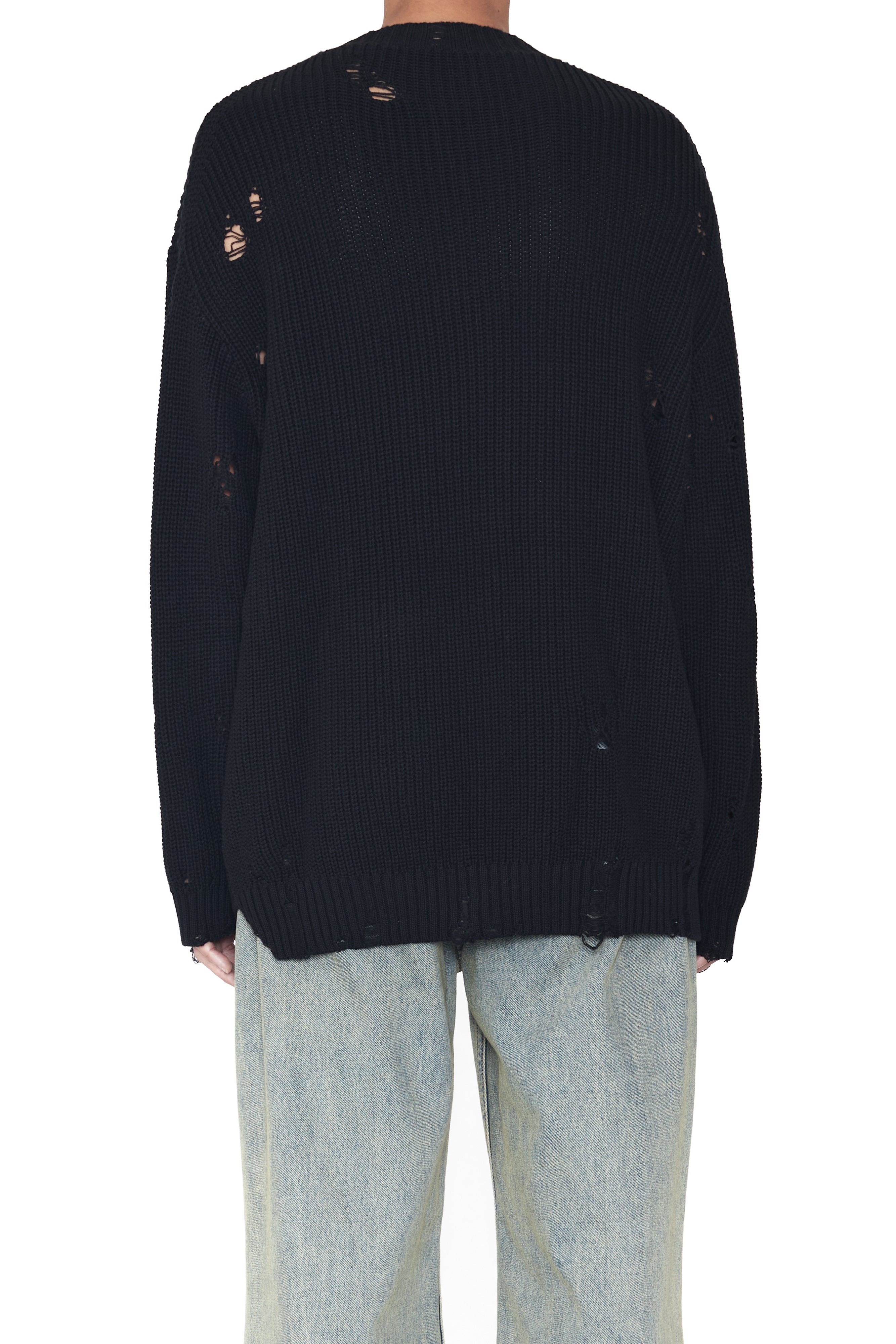 Load image into Gallery viewer, BLACK DISTRESSED KNIT PULLOVER