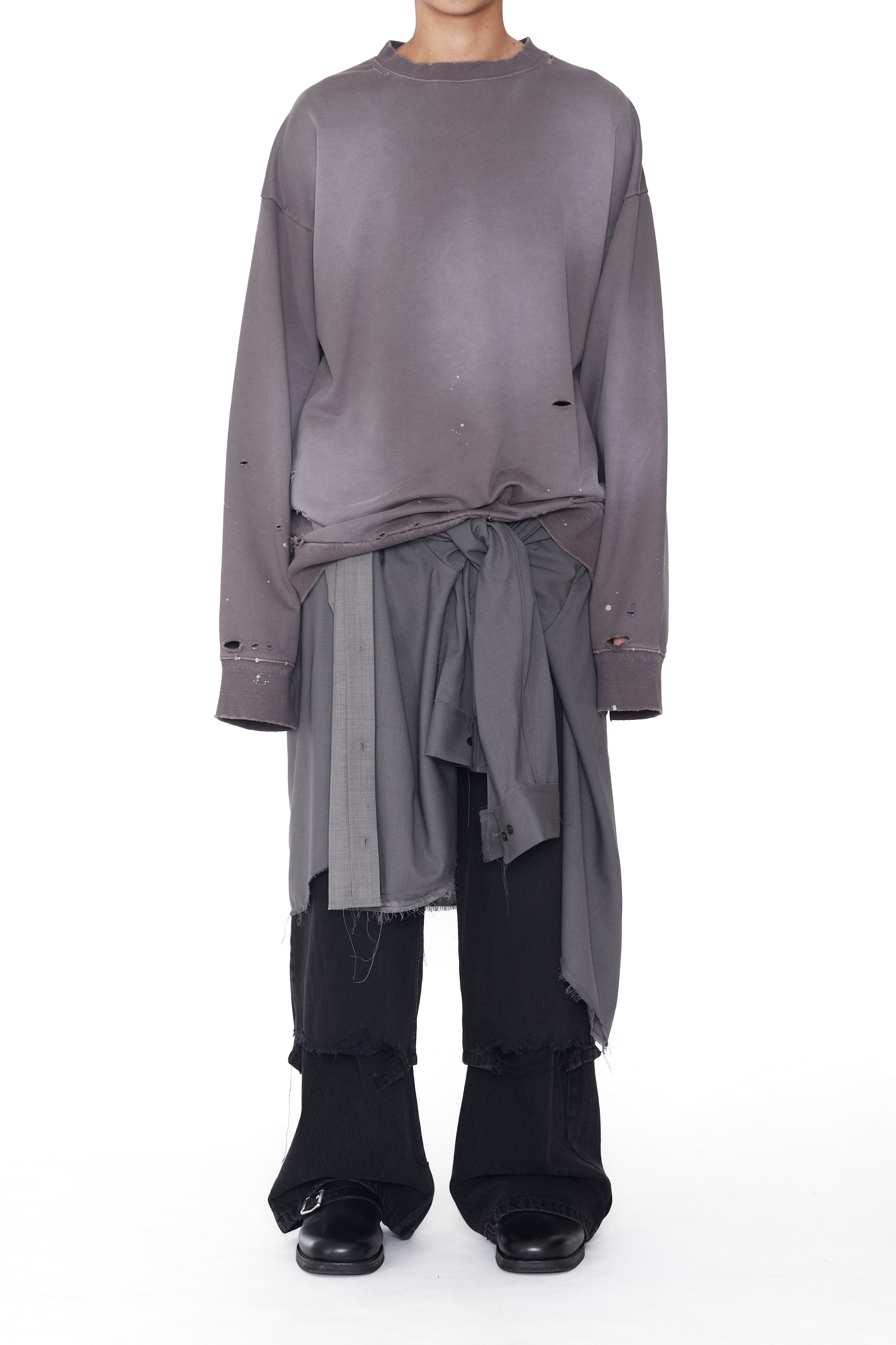 Load image into Gallery viewer, GREY WASHED AGING BLEACHED DESTROYED SWEATSHIRT