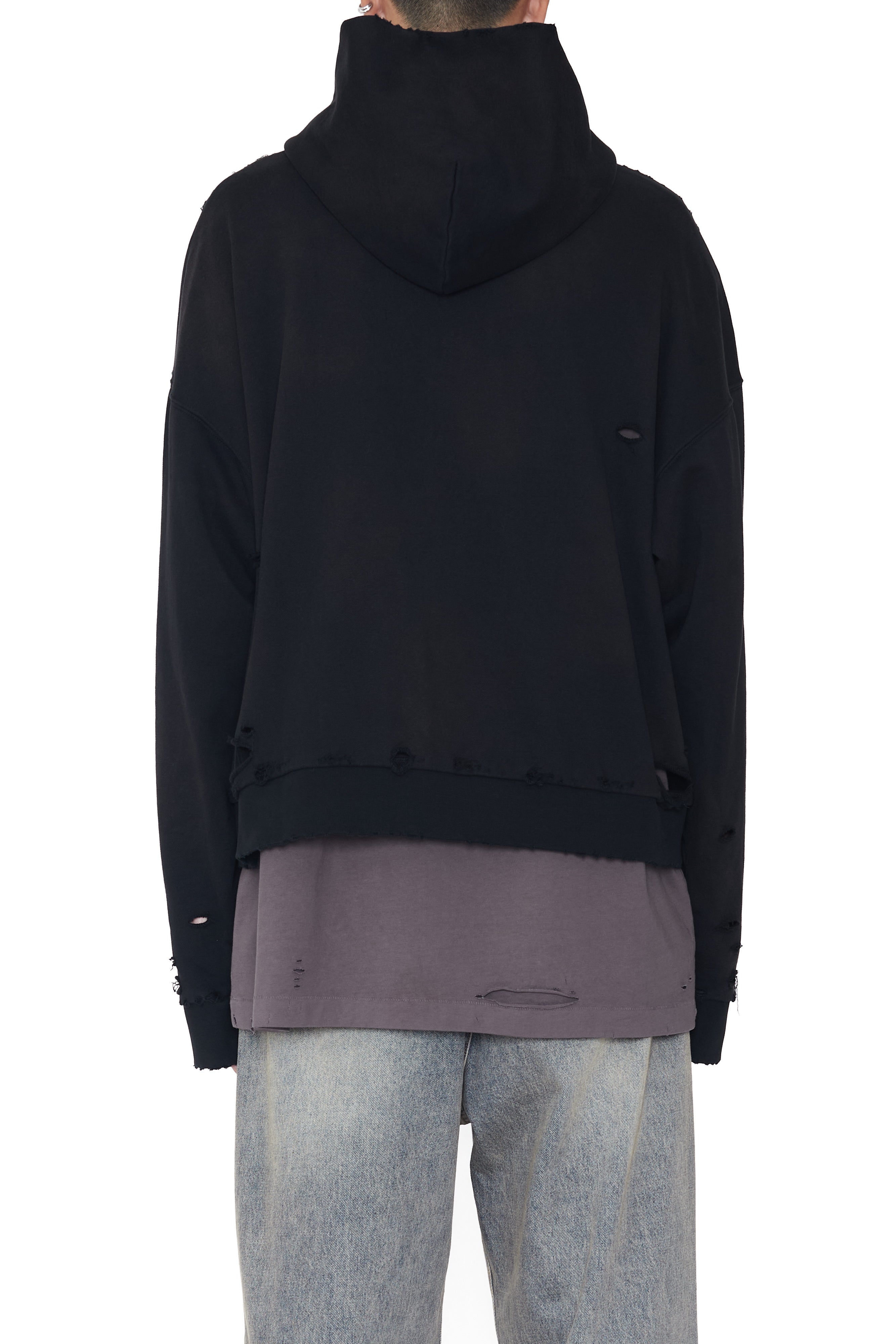 Load image into Gallery viewer, BLACK WASHED AGING DESTROYED ZIP UP HOODIE