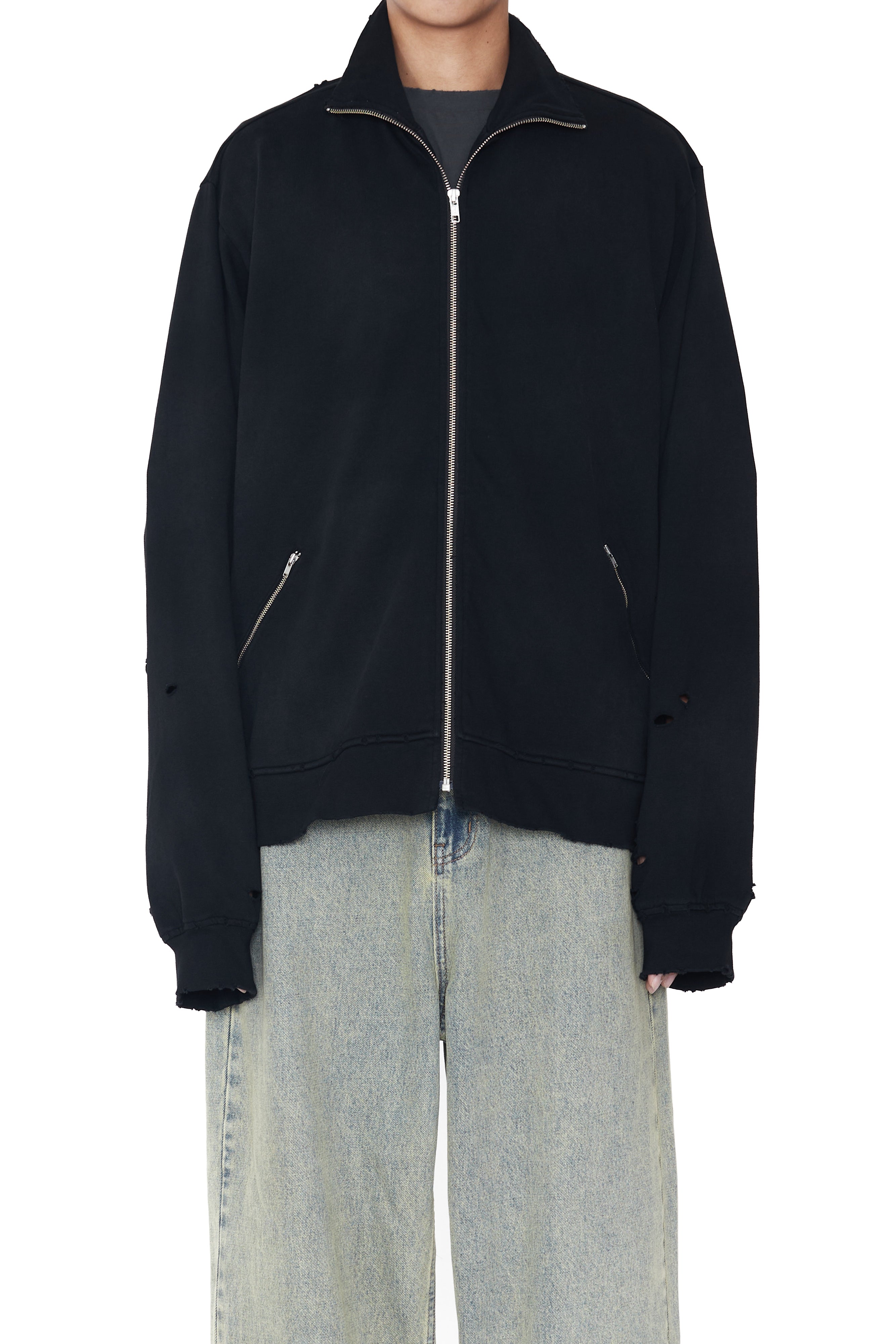 Load image into Gallery viewer, BLACK WASHED AGING DESTROYED ZIP JACKET