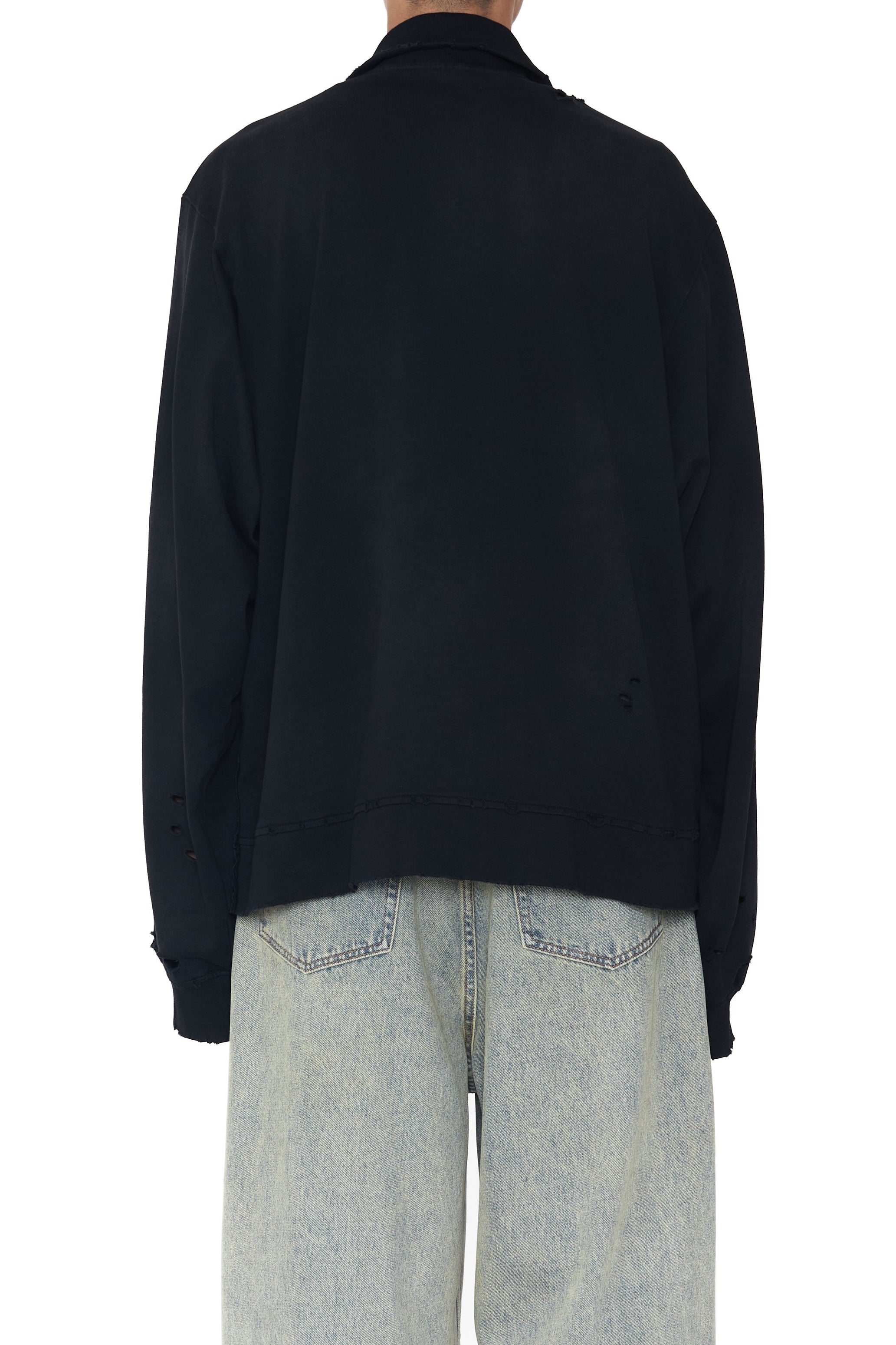 BLACK WASHED AGING DESTROYED ZIP JACKET