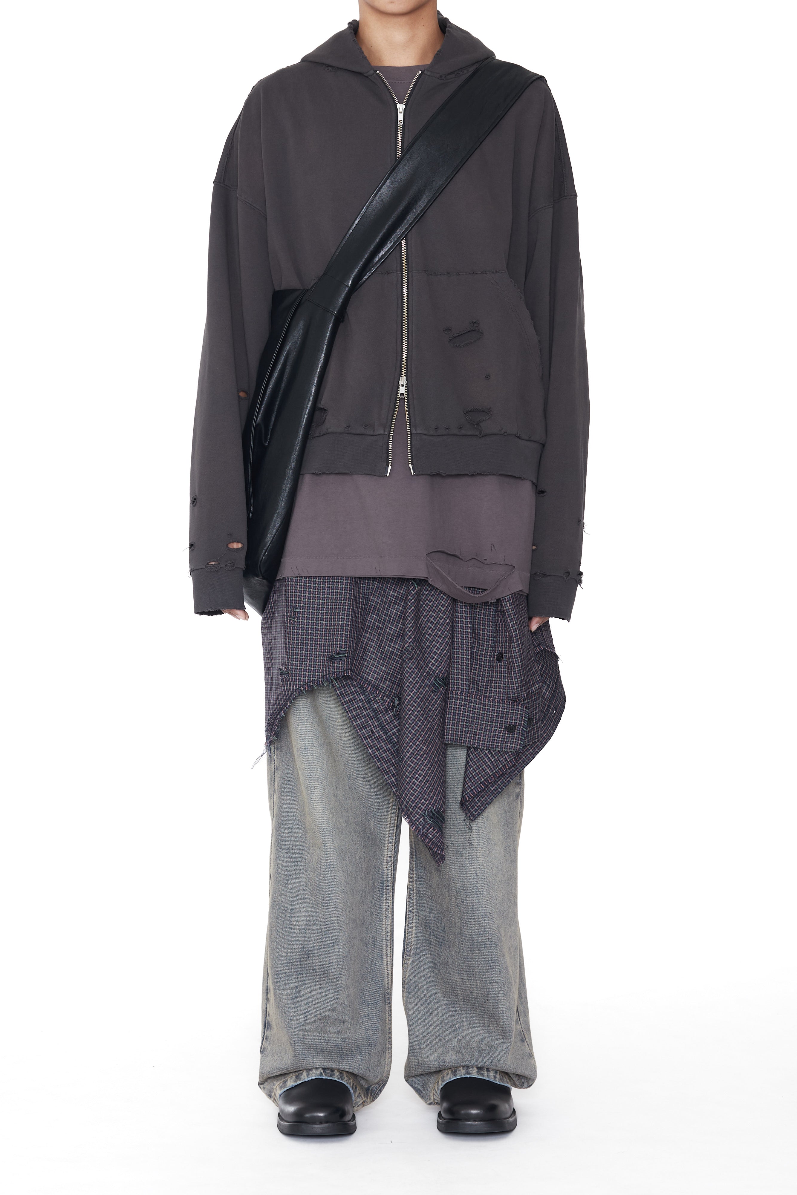 Load image into Gallery viewer, GREY WASHED AGING DESTROYED ZIP UP HOODIE