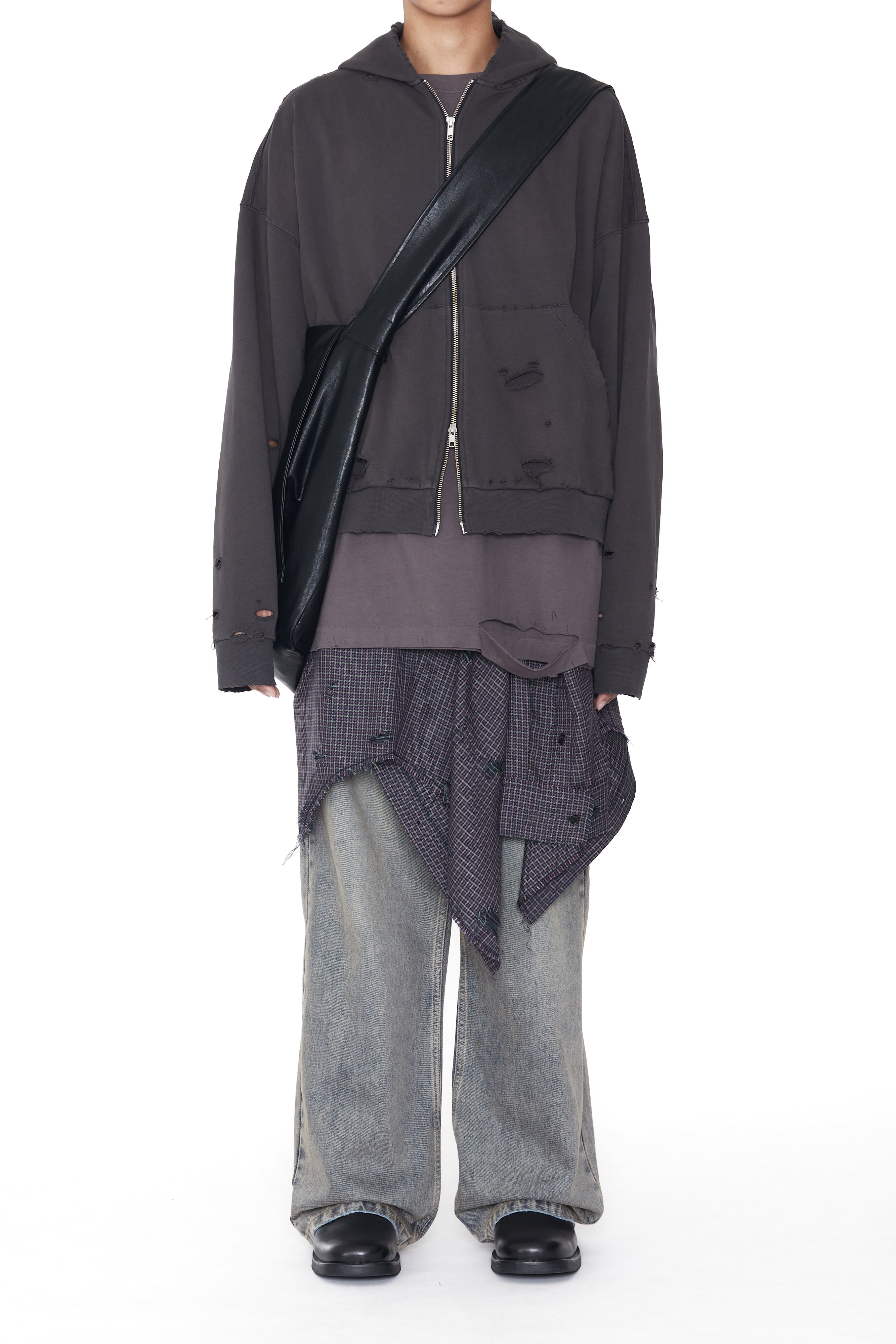 Load image into Gallery viewer, GREY WASHED AGING DESTROYED ZIP UP HOODIE