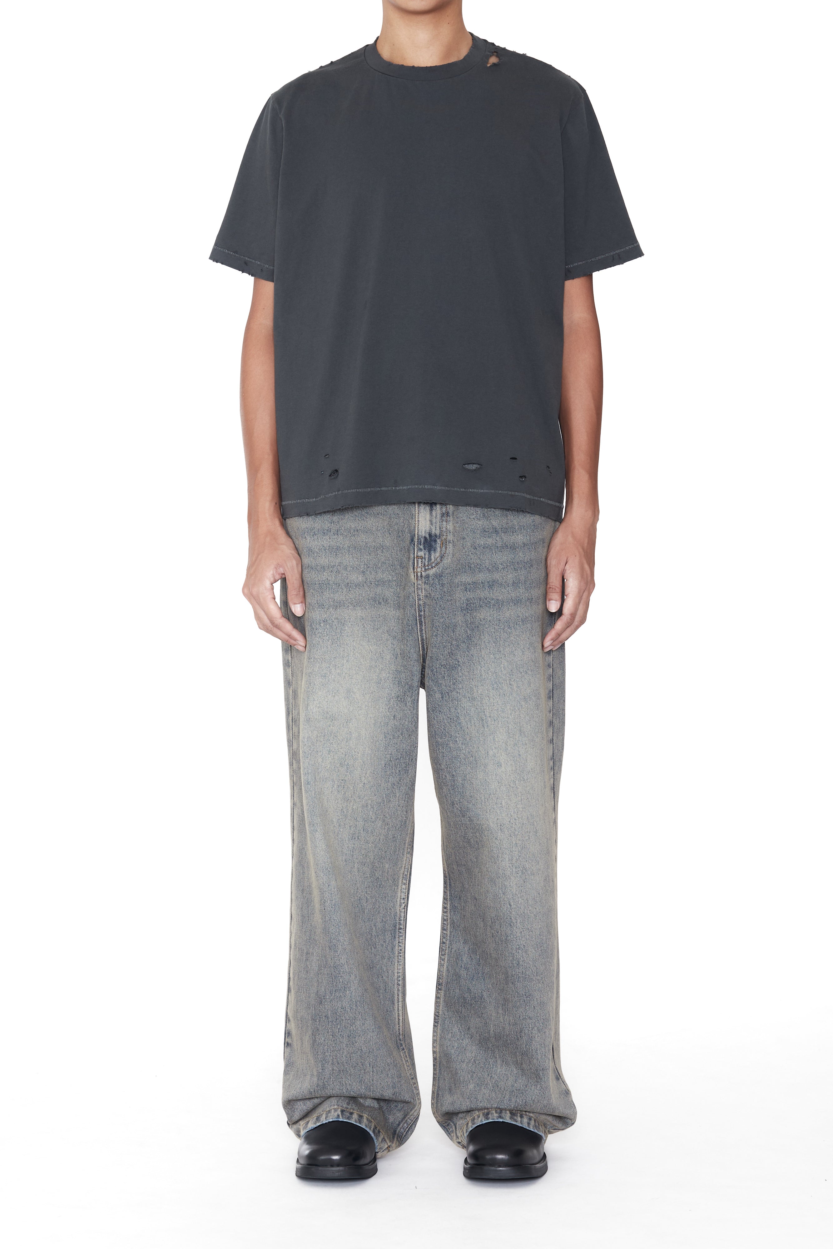 Load image into Gallery viewer, GREY DAMAGED CROPPED SHORT SLEEVE T-SHIRT