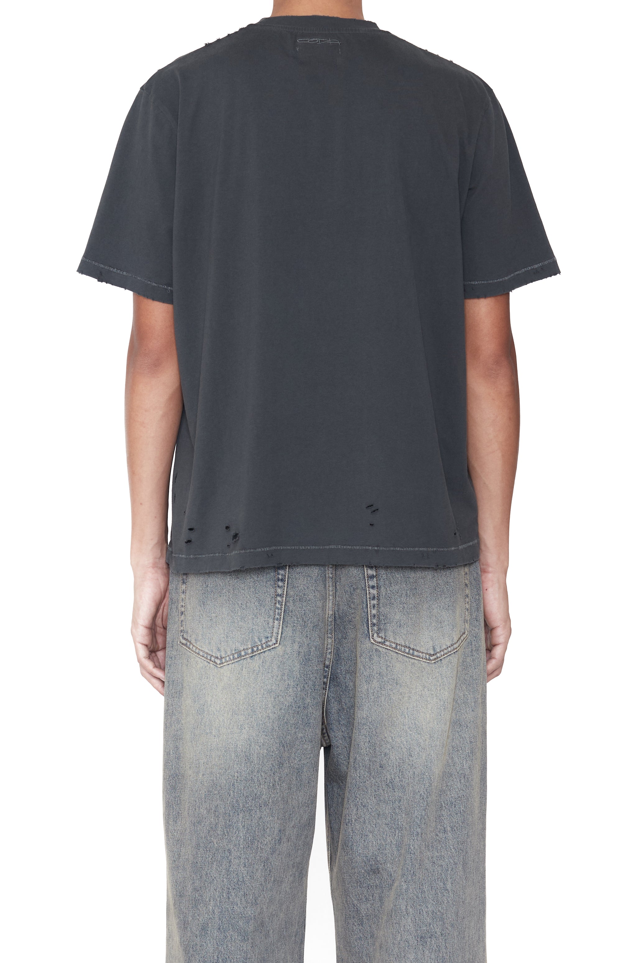 GREY DAMAGED CROPPED SHORT SLEEVE T-SHIRT