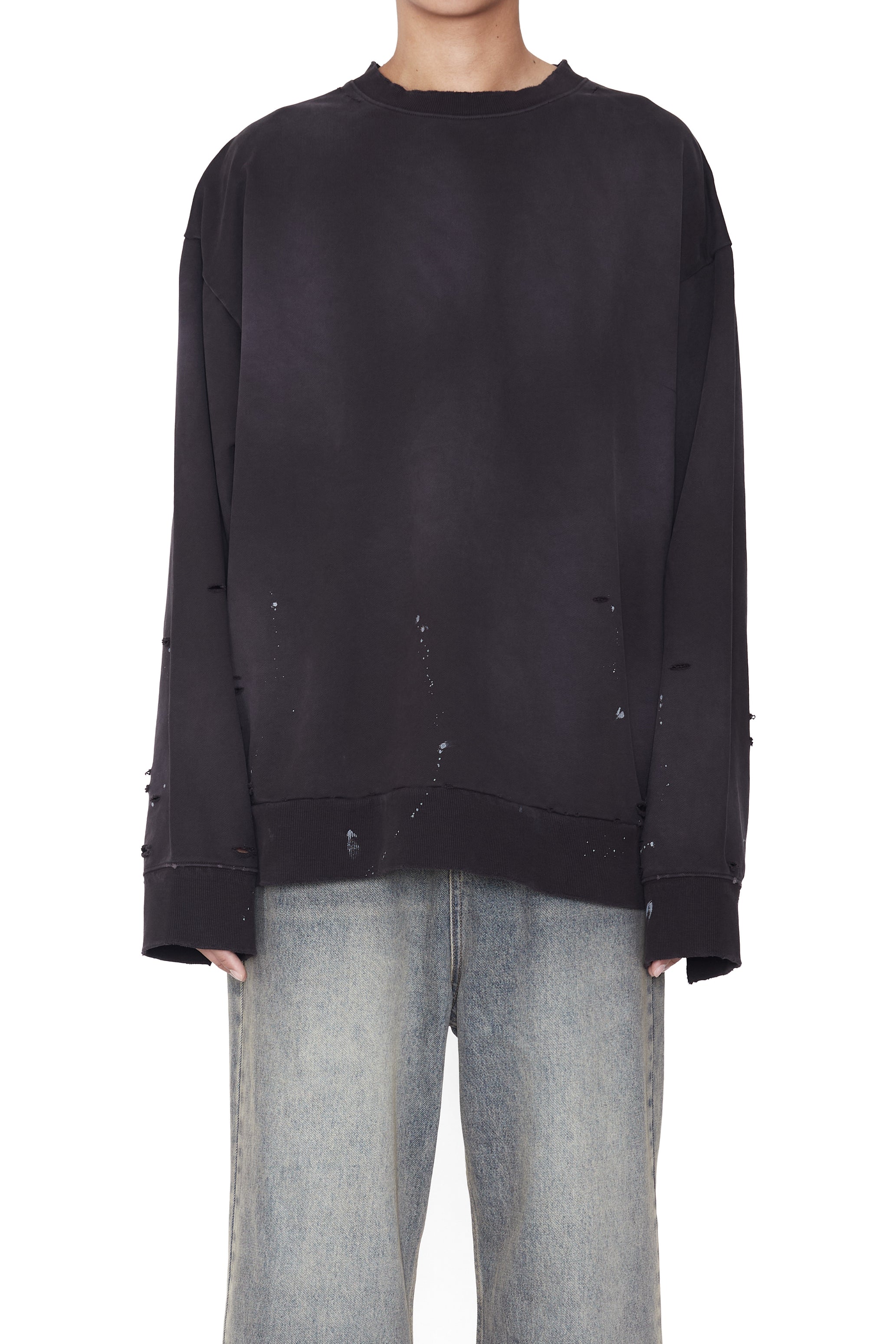 BLACK WASHED AGING BLEACHED DESTROYED SWEATSHIRT