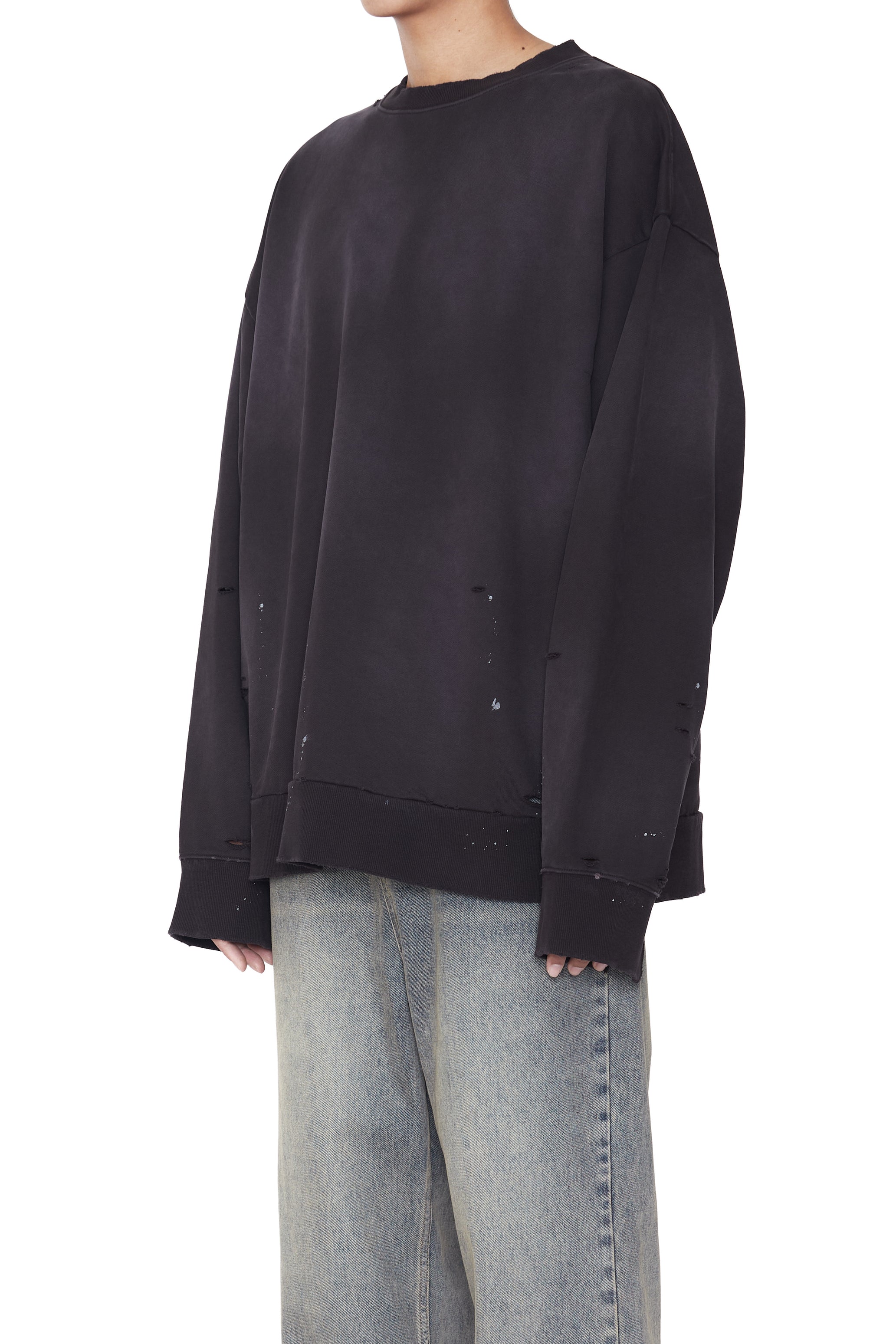 BLACK WASHED AGING BLEACHED DESTROYED SWEATSHIRT