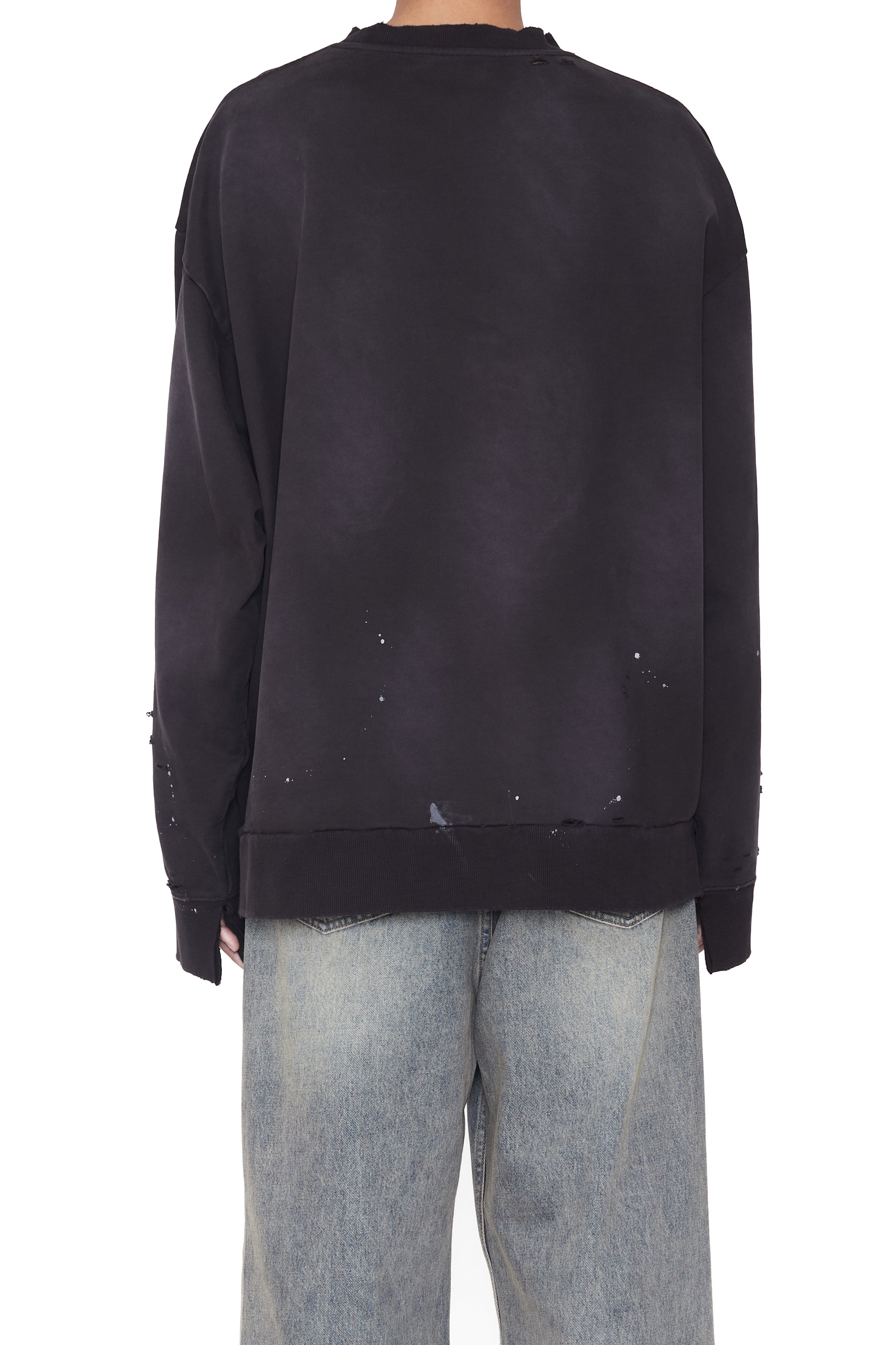 BLACK WASHED AGING BLEACHED DESTROYED SWEATSHIRT