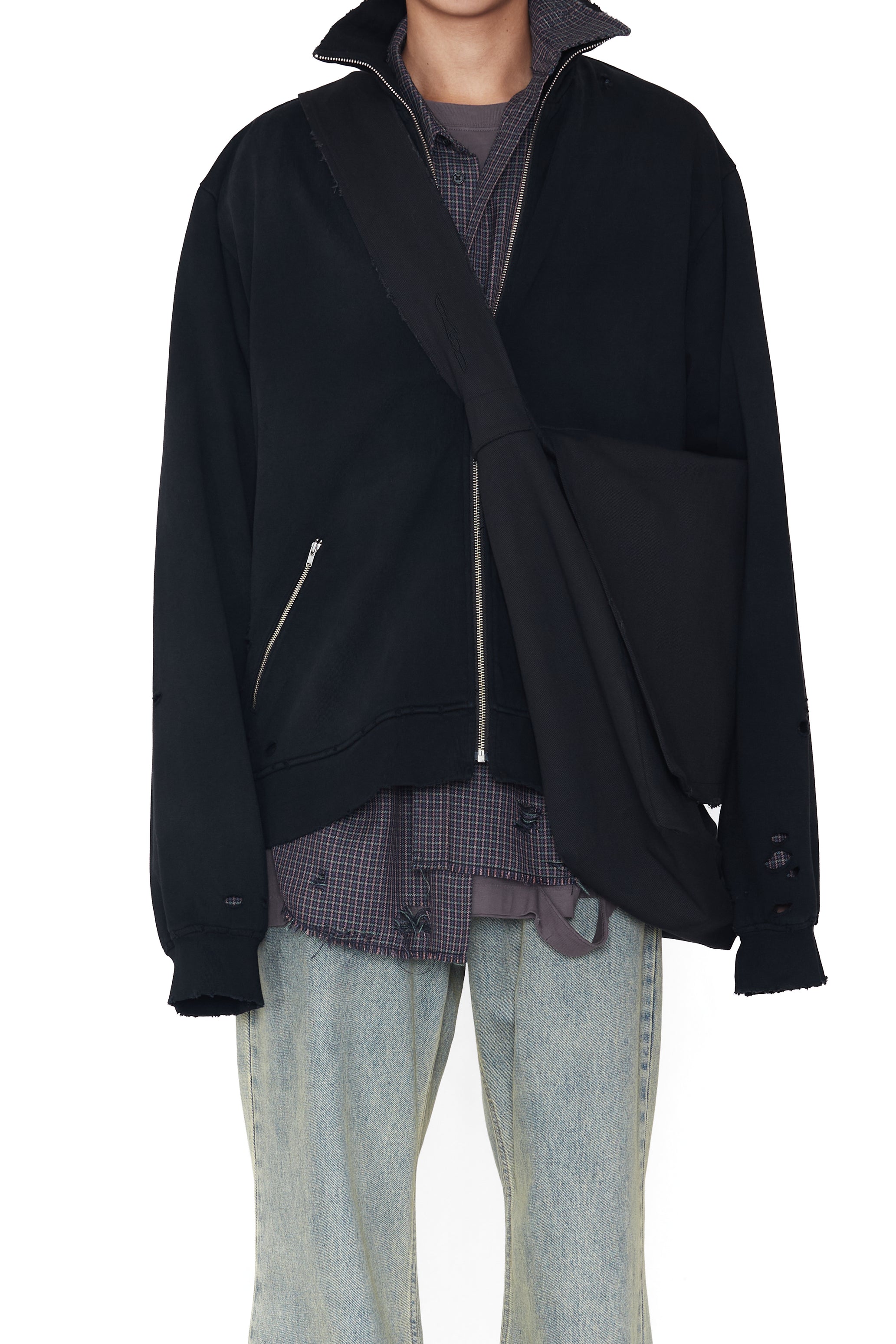 BLACK CANVAS WASHED DISTRESSED CROSS OVER BAG