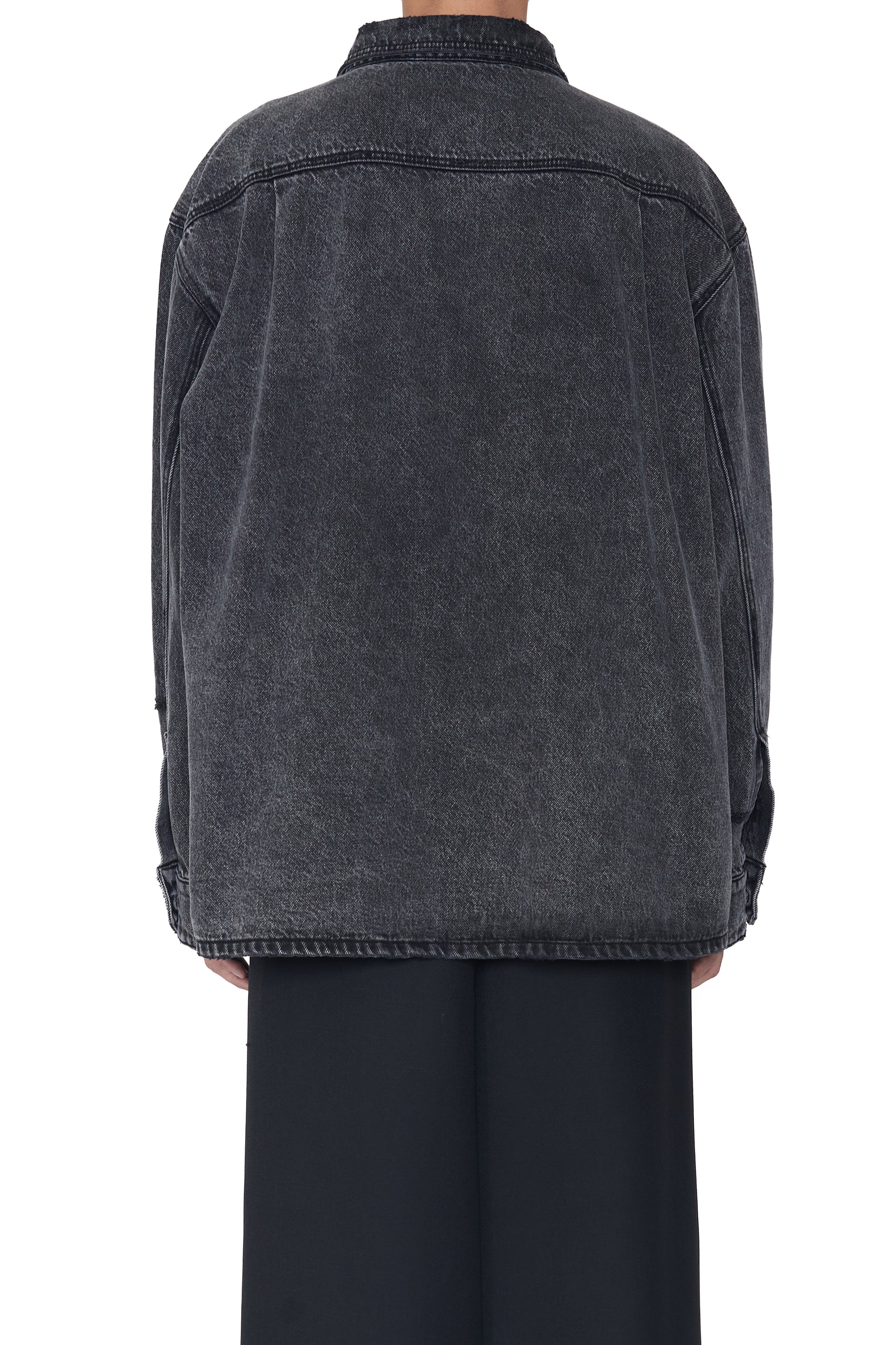 BLACK ACID WASHED DISTRESSED OVERSIZED DENIM SHIRT