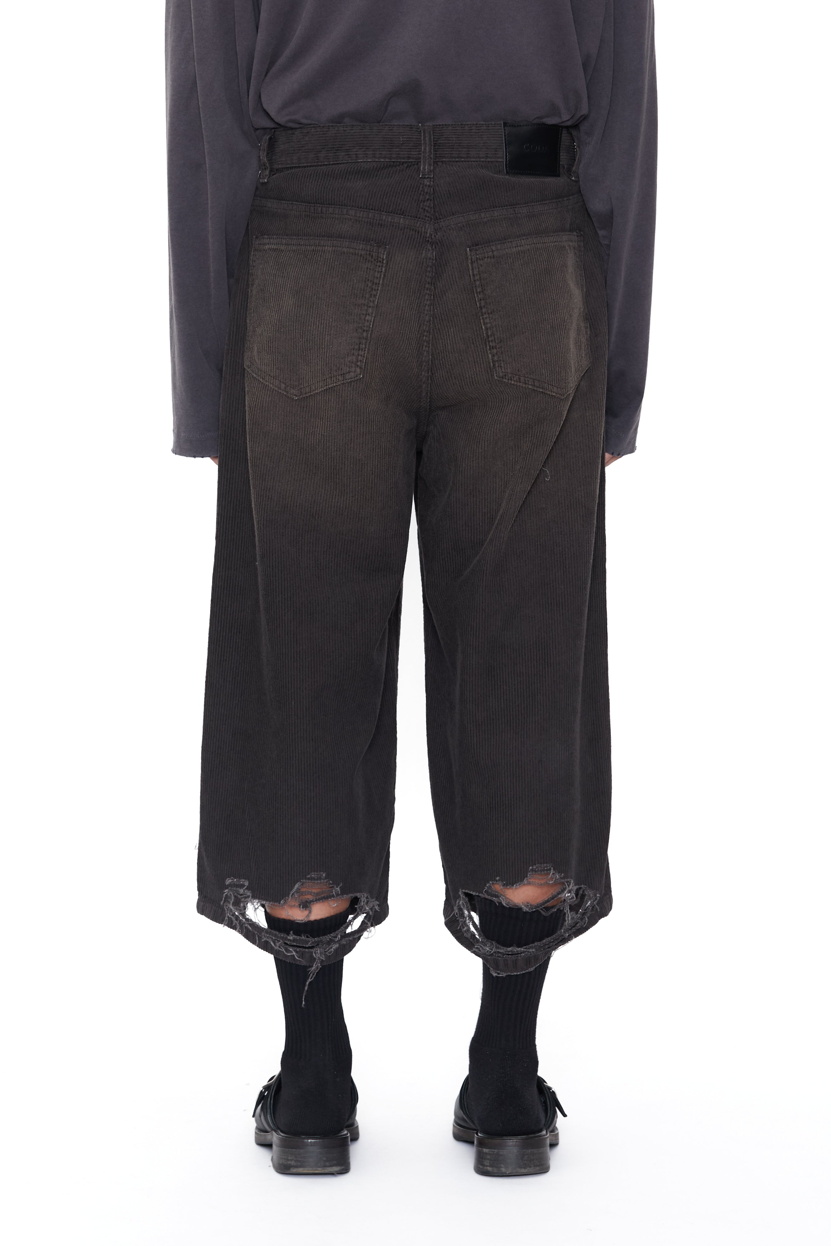 Load image into Gallery viewer, GREY WASHED CORDUROY DESTROYED CUT OUT SHORTS