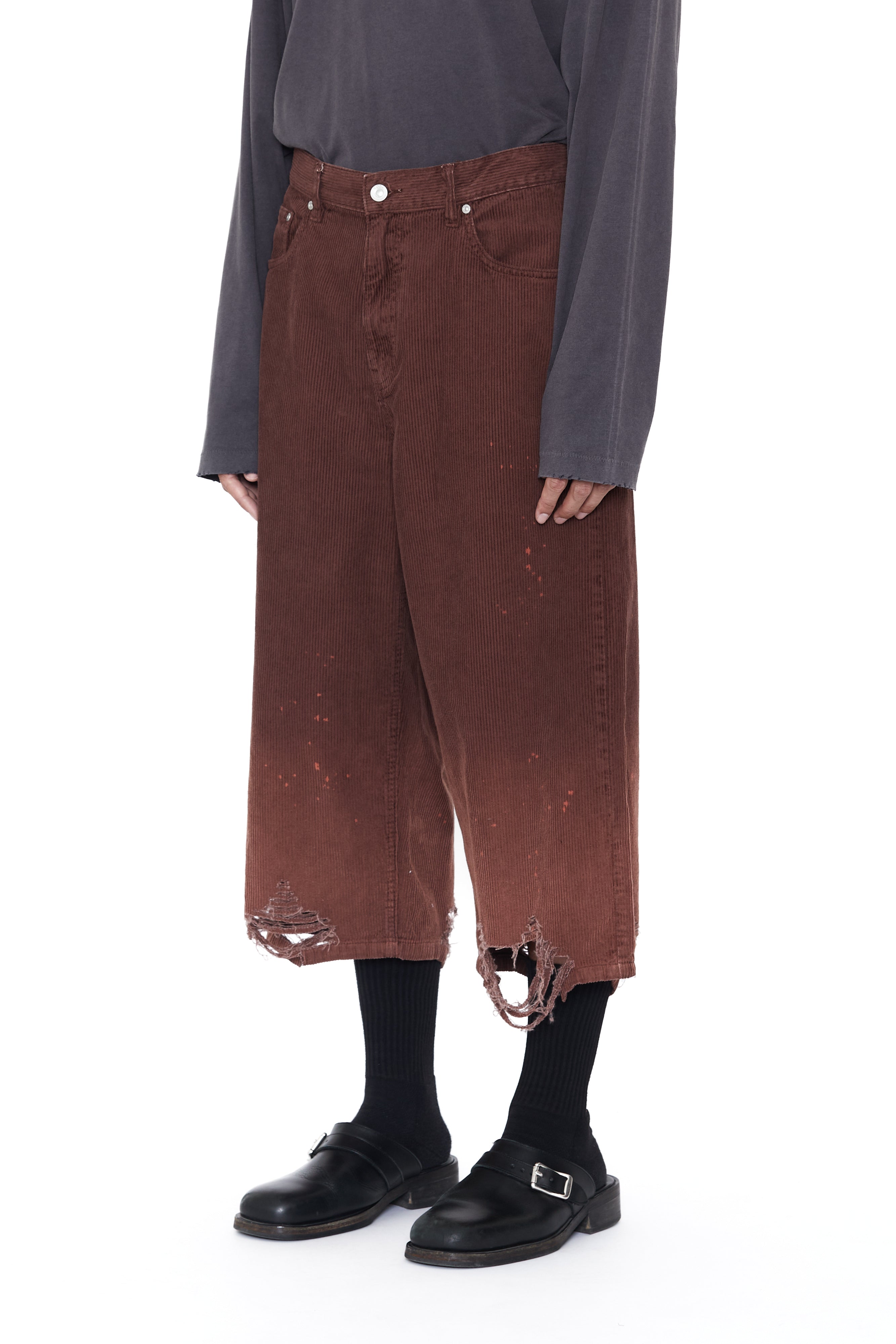 Load image into Gallery viewer, BROWN WASHED BLEACHED CORDUROY DESTROYED CUT OUT SHORTS