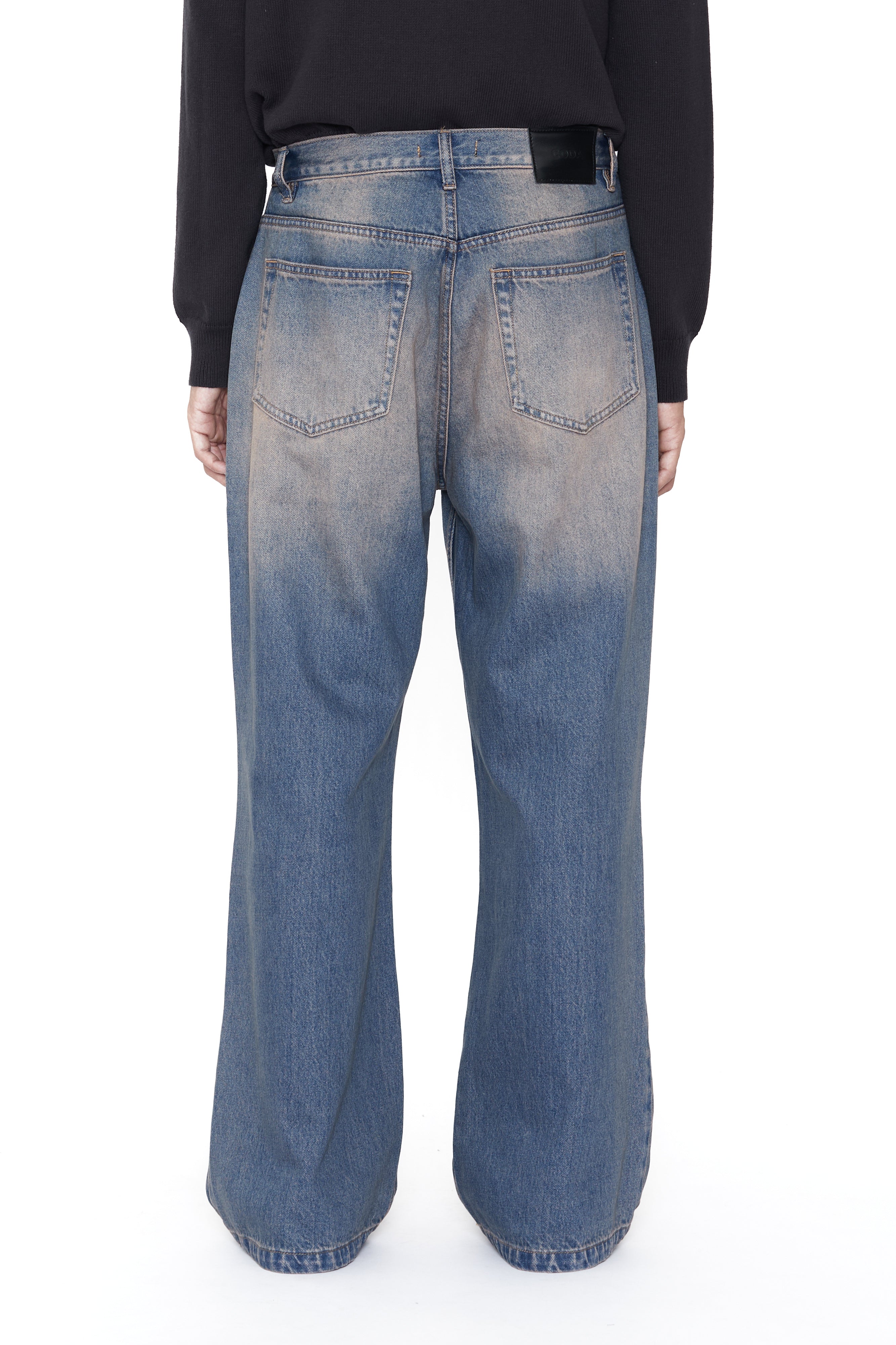 Load image into Gallery viewer, DUST INDIGO ACID WASH BREAK CUT FLARED JEANS