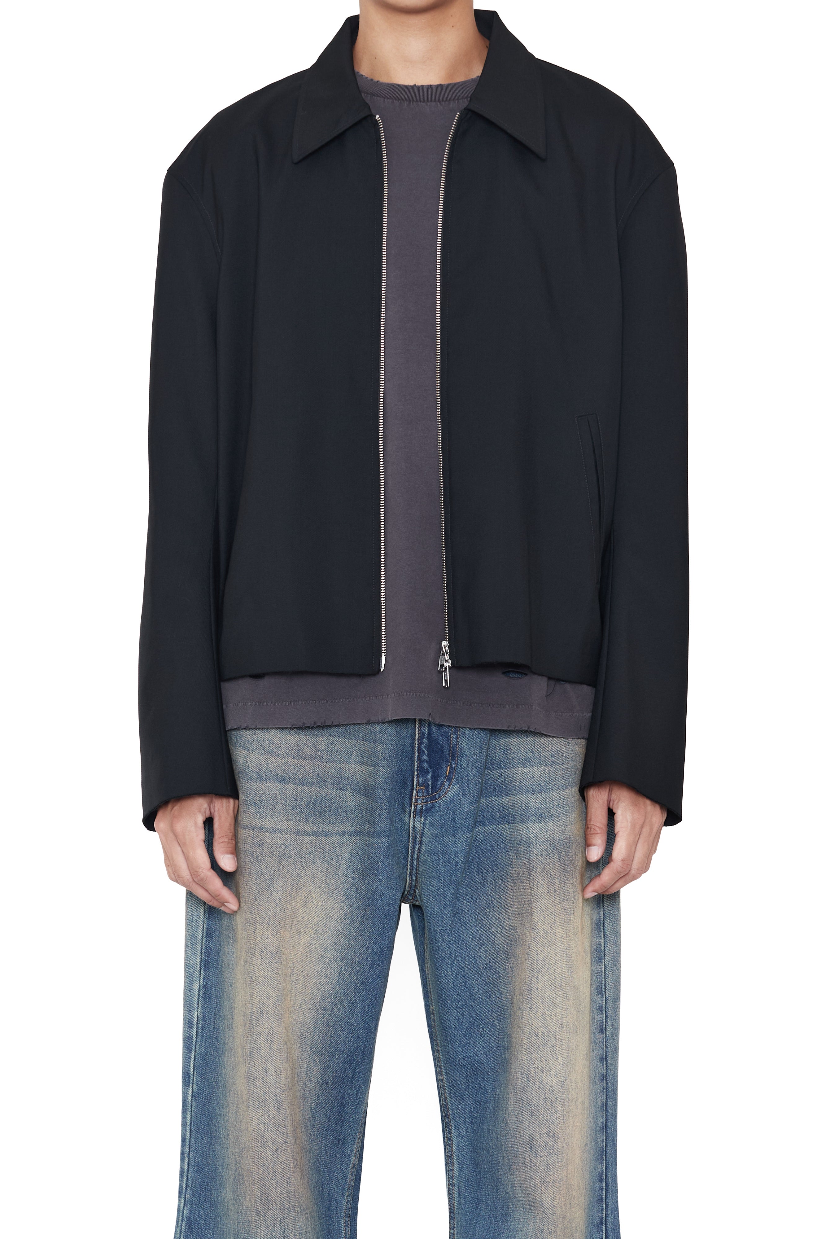 Load image into Gallery viewer, BLACK WOOL TILT ZIP JACKET