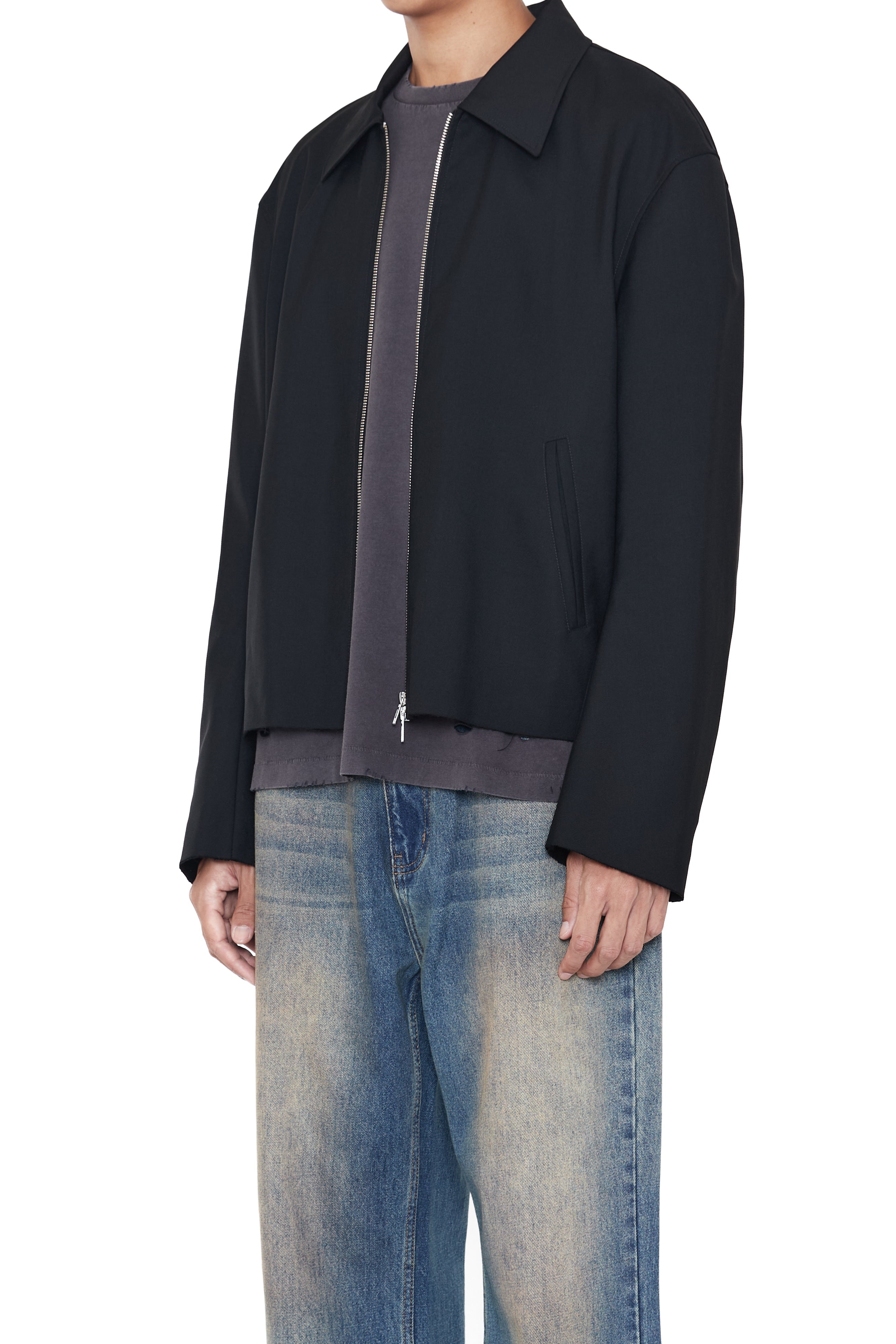 Load image into Gallery viewer, BLACK WOOL TILT ZIP JACKET