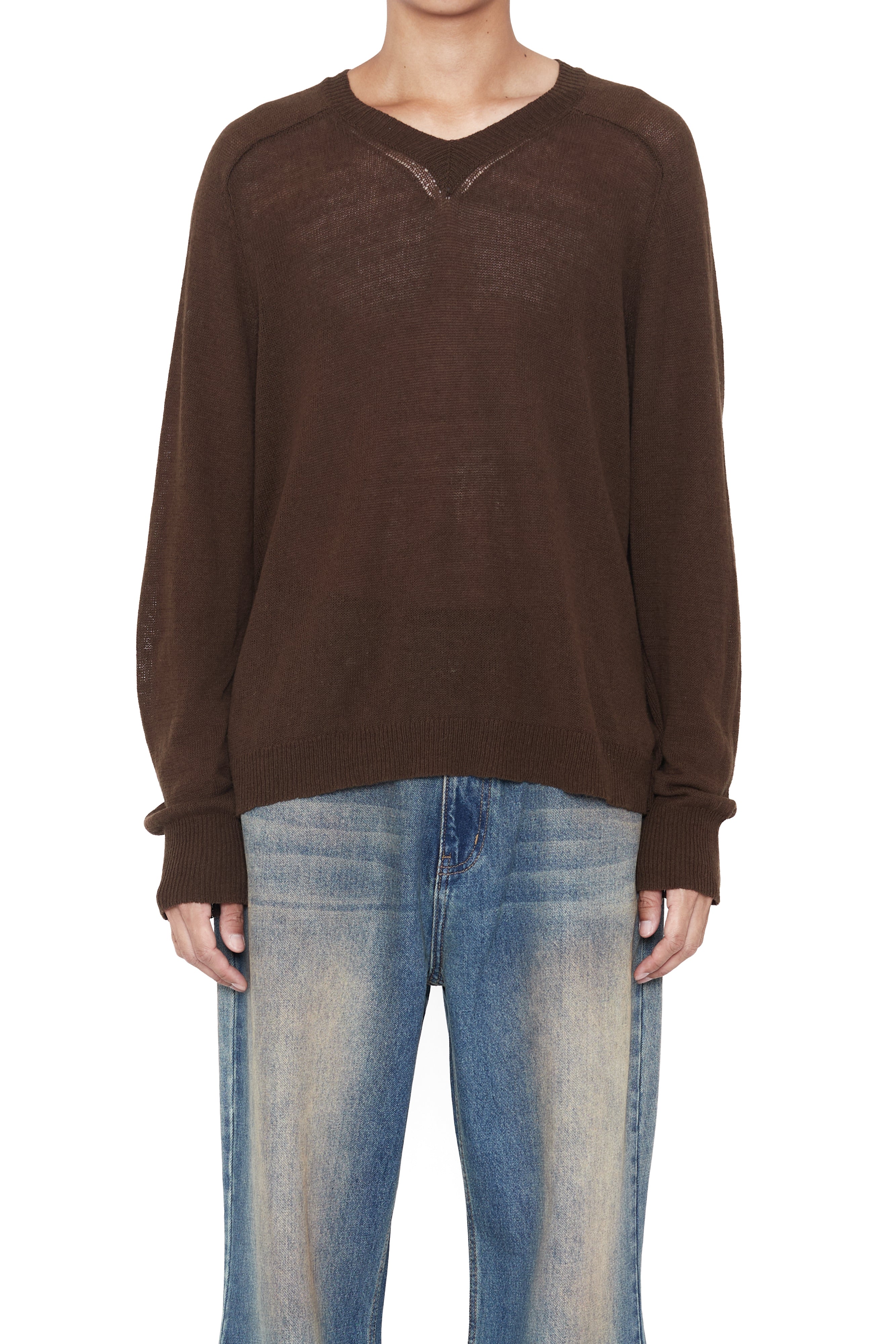 Load image into Gallery viewer, BROWN SHRUNKEN V-NECK PULLOVER