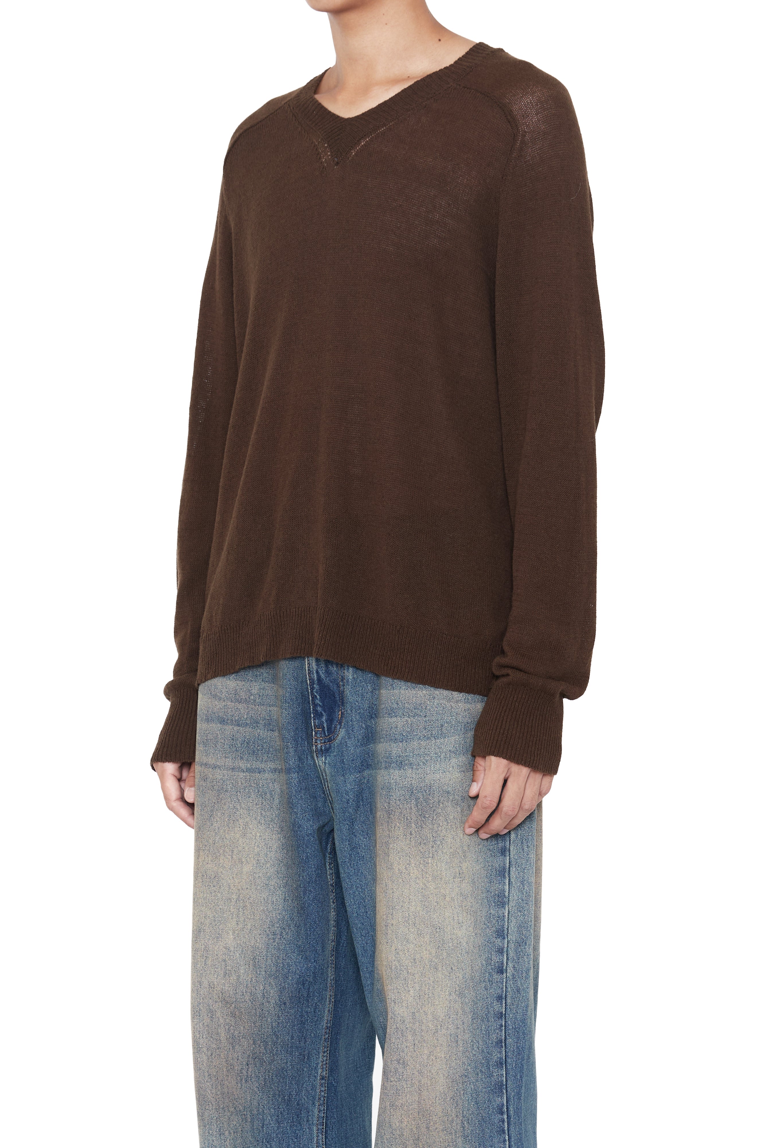 Load image into Gallery viewer, BROWN SHRUNKEN V-NECK PULLOVER