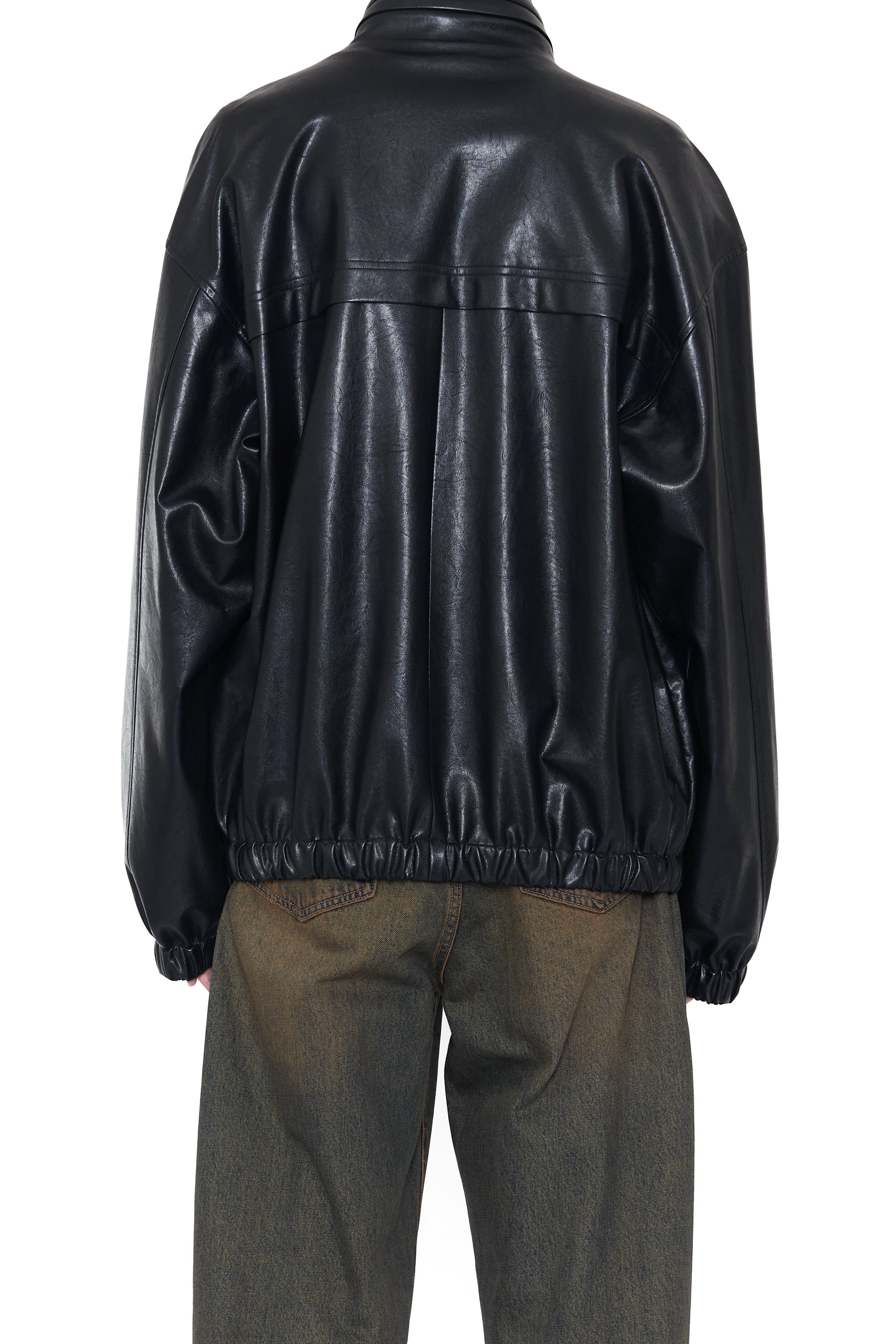 Load image into Gallery viewer, BLACK SYNTHETIC LEATHER STADIUM JACKET