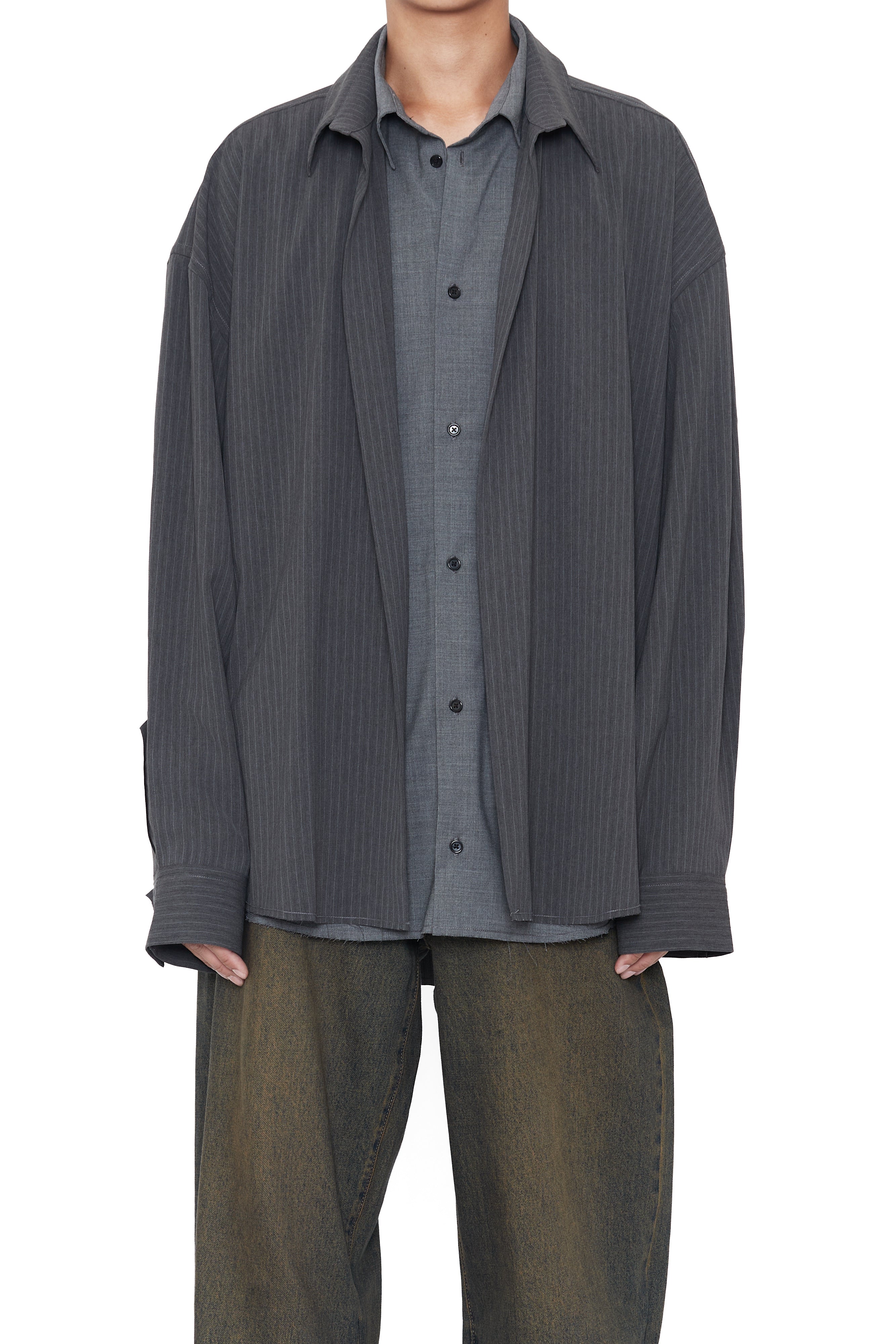 Load image into Gallery viewer, GREY WOOL POLY 2IN1 DOUBLE LAYERED REVERSIBLE HYBRID SHIRT
