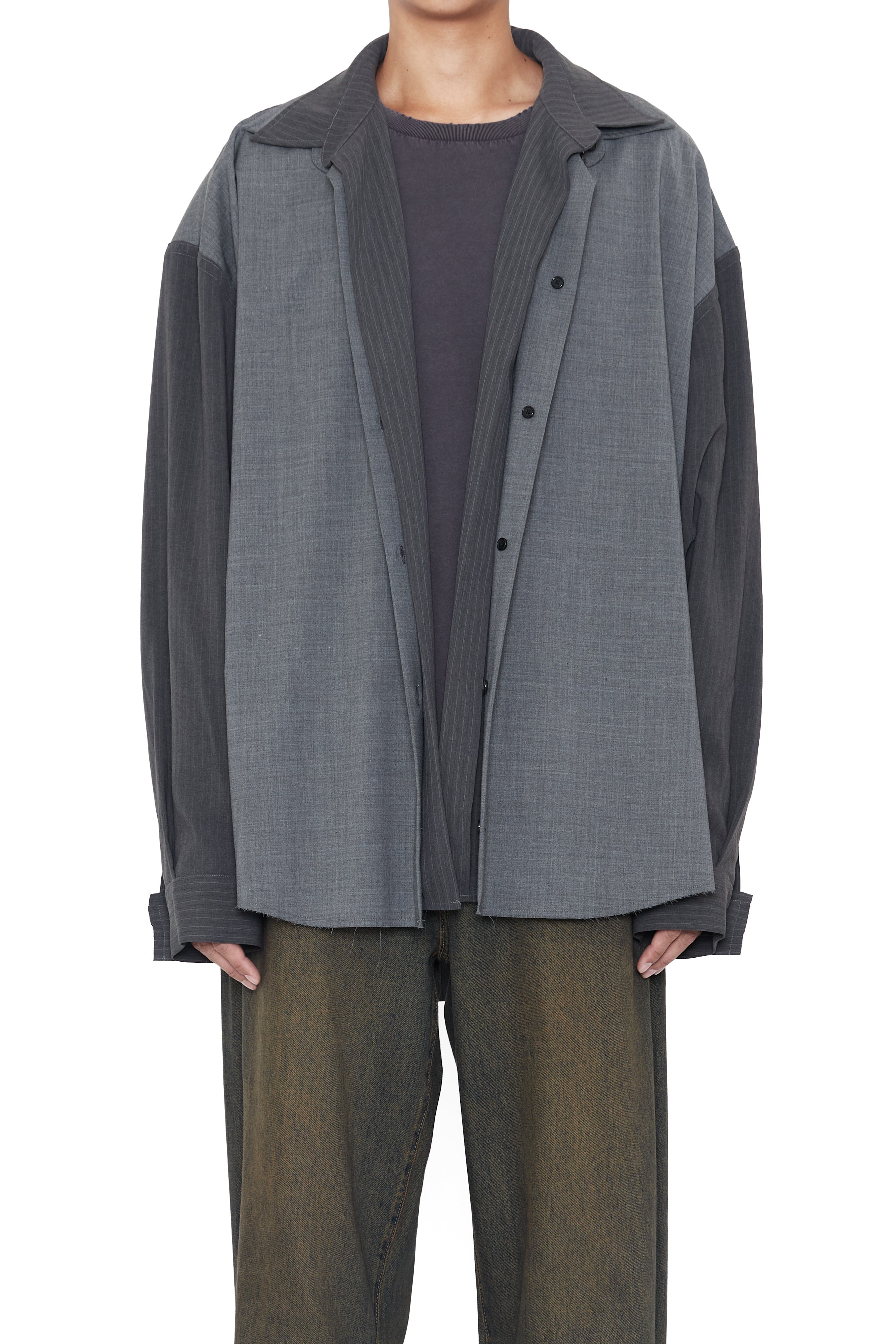 Load image into Gallery viewer, GREY WOOL POLY 2IN1 DOUBLE LAYERED REVERSIBLE HYBRID SHIRT