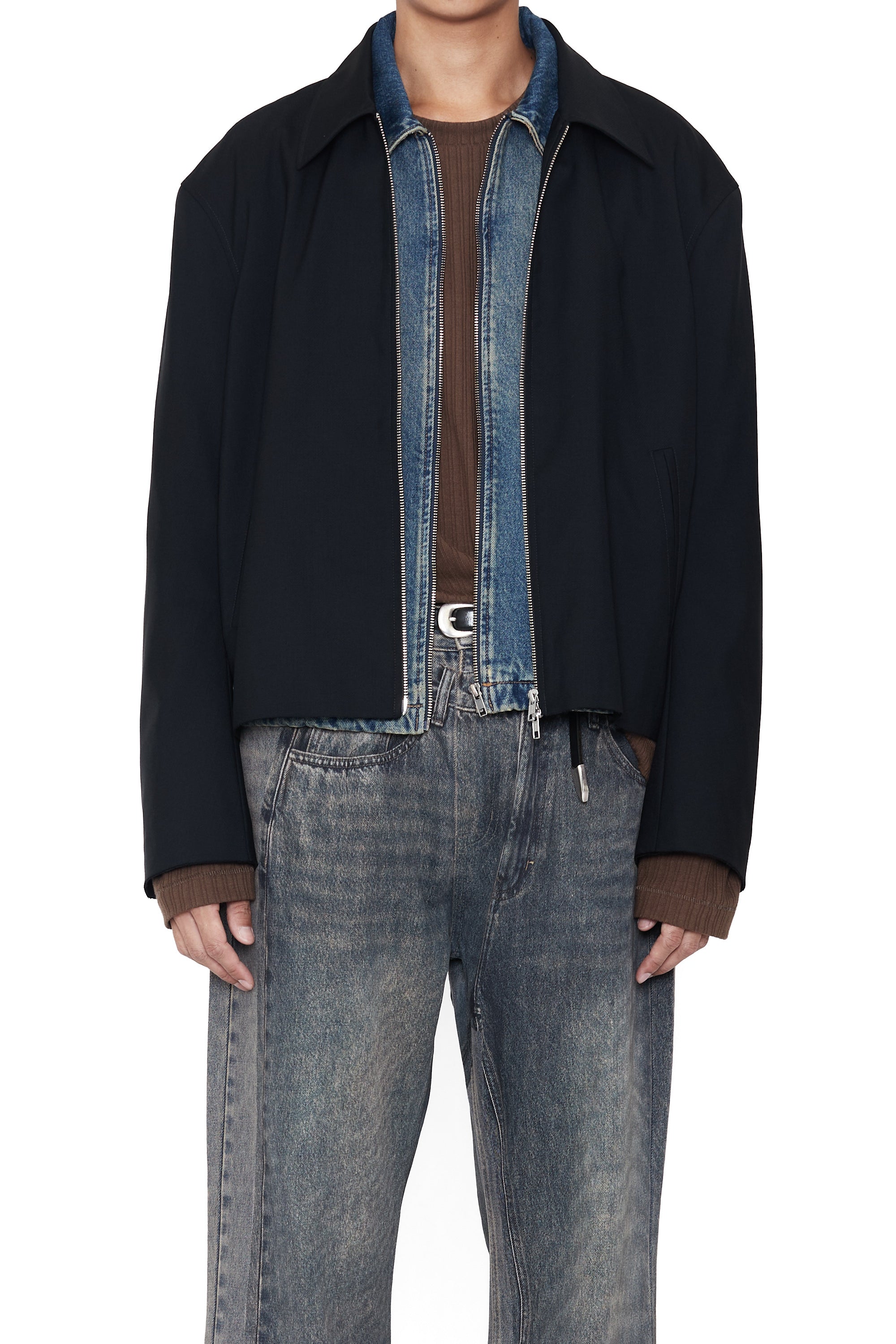 Load image into Gallery viewer, BLACK WOOL TILT ZIP JACKET