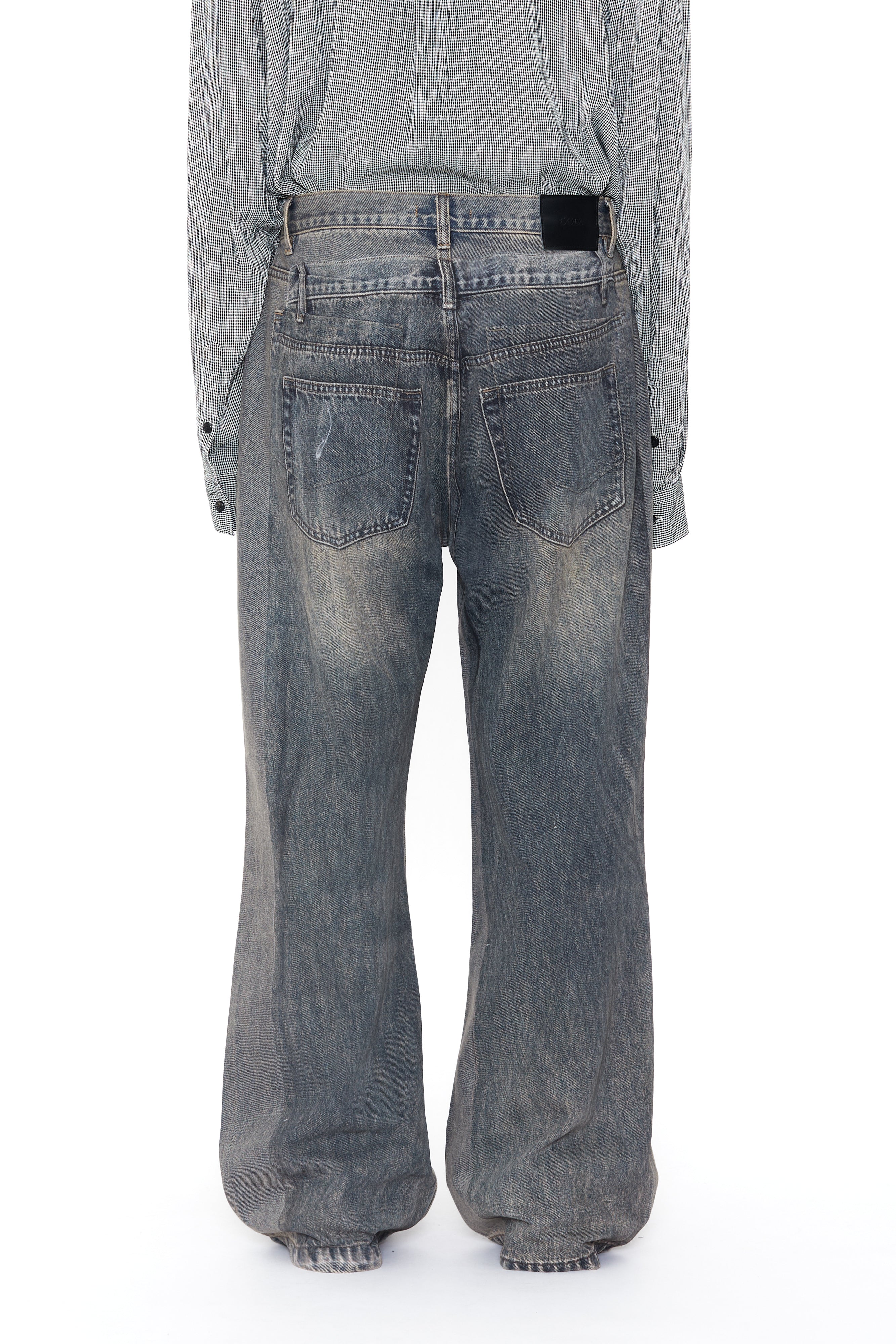 Load image into Gallery viewer, GREY ACID WASH DUAL EXPOSURE BREAK CUT FLARED JEANS