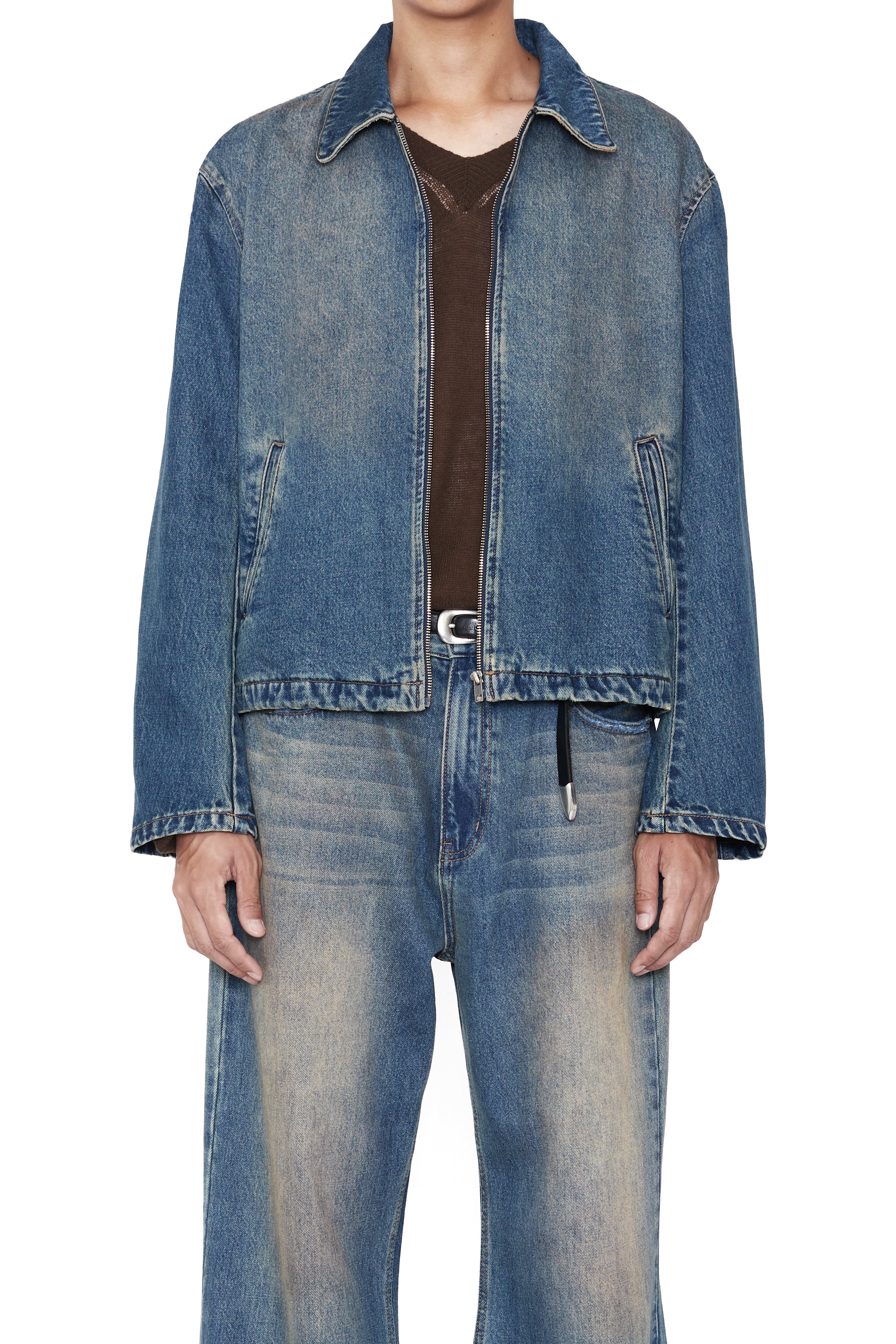 Load image into Gallery viewer, INDIGO WASHED DENIM TILT ZIP JACKET