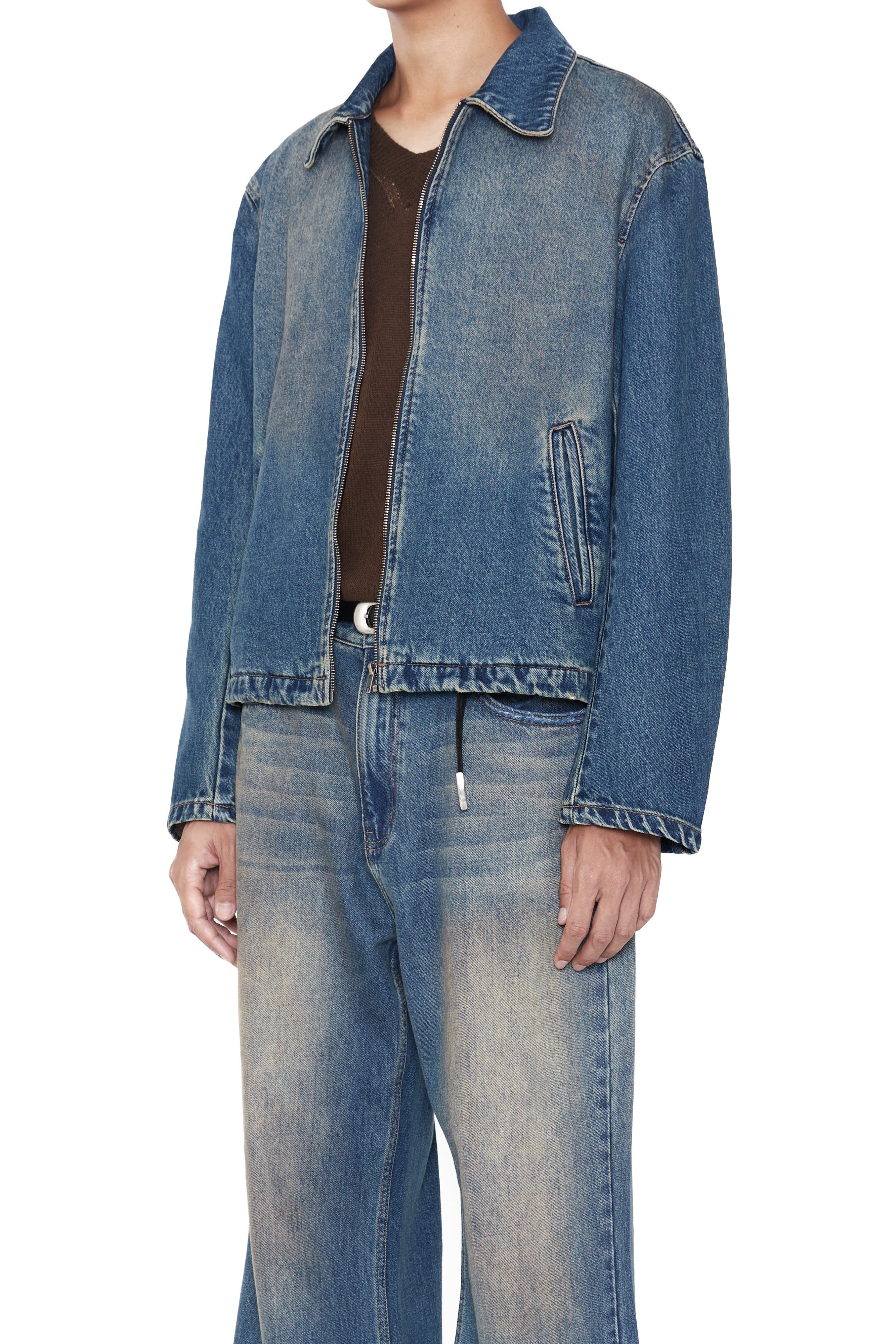 Load image into Gallery viewer, INDIGO WASHED DENIM TILT ZIP JACKET