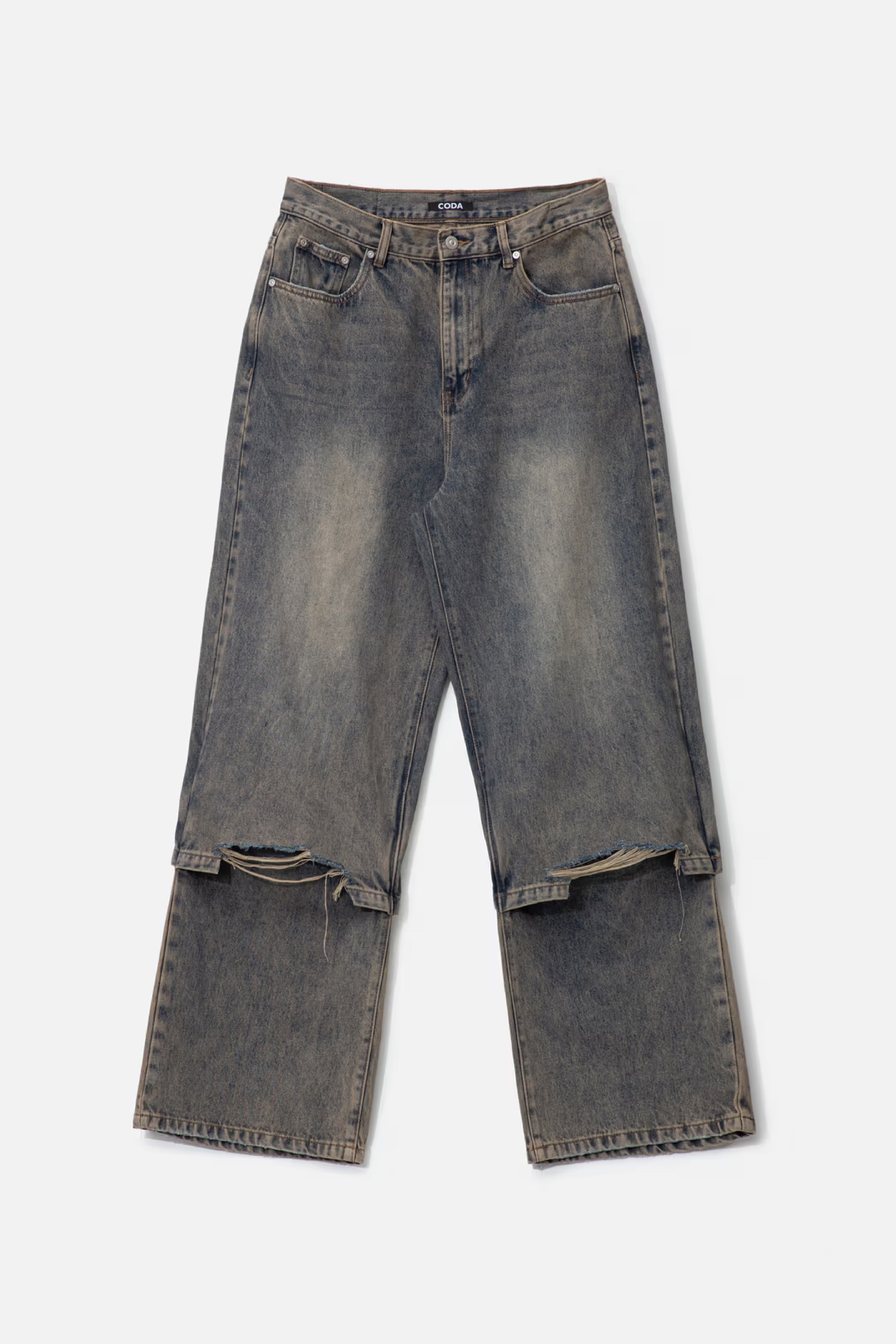 Load image into Gallery viewer, GREY ACID WASH LAYERED HYBRID JEANS