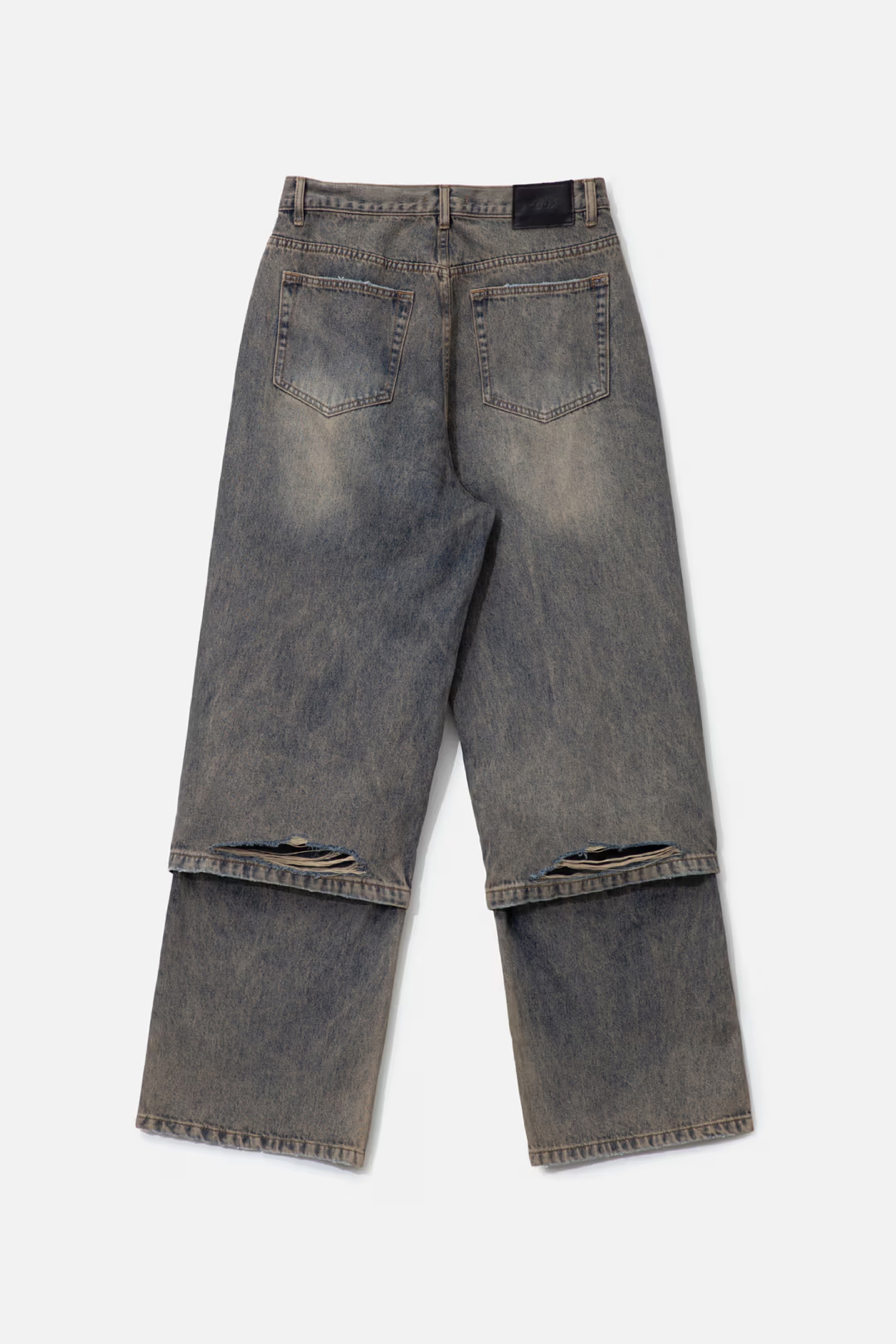 Load image into Gallery viewer, GREY ACID WASH LAYERED HYBRID JEANS