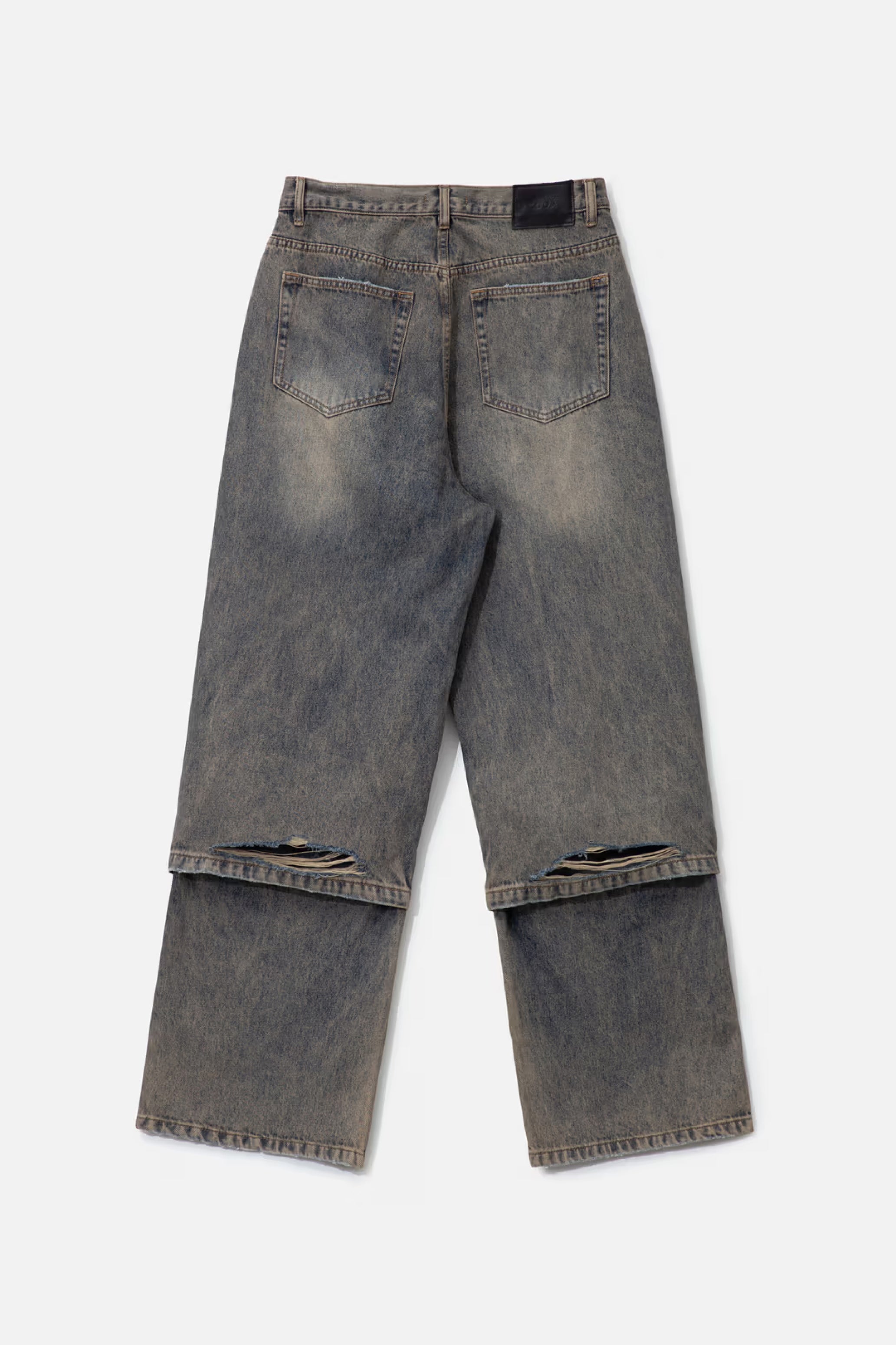 GREY ACID WASH LAYERED HYBRID JEANS