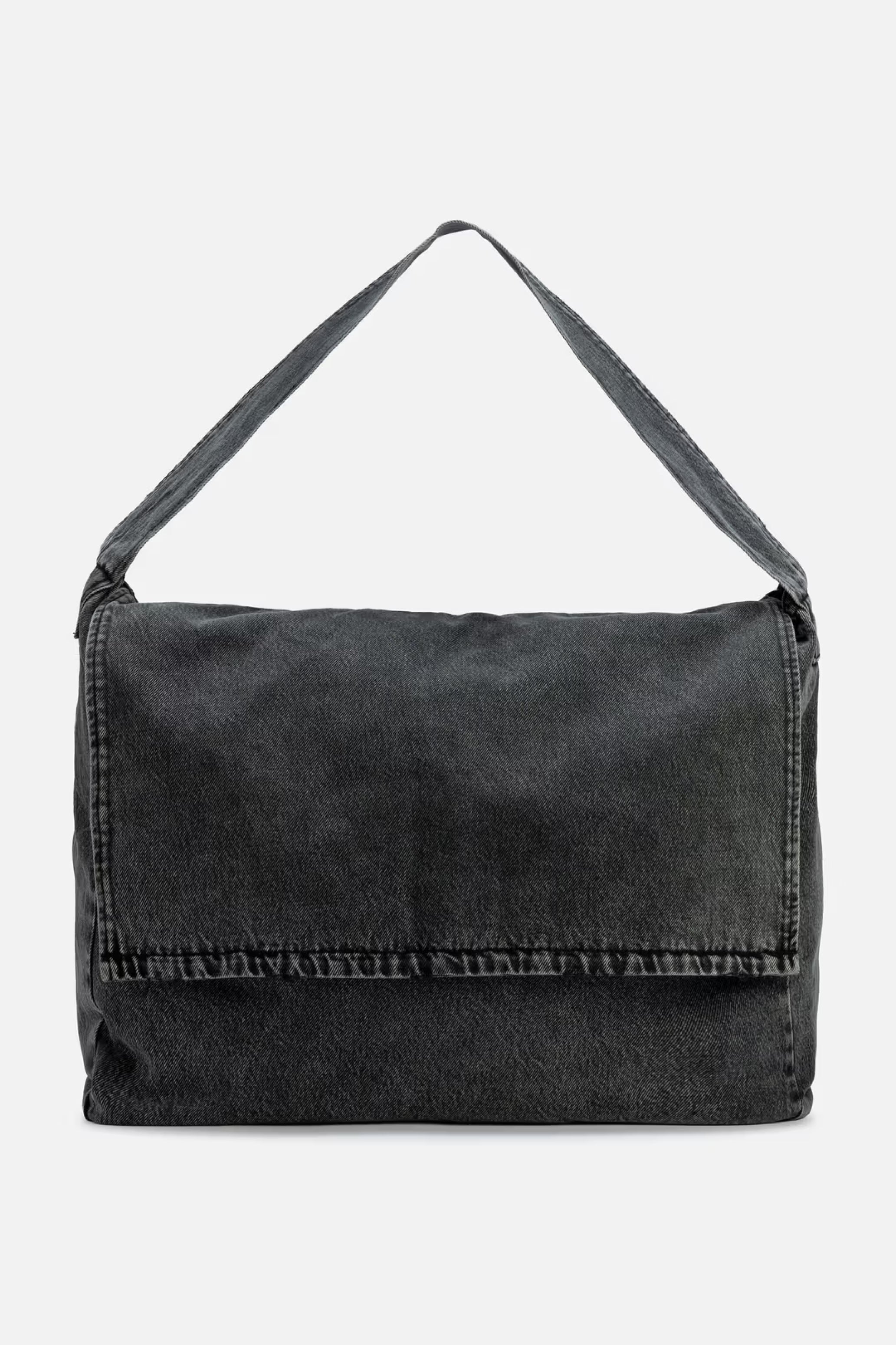 BLACK ACID WASH DENIM CROSS BODY BAG