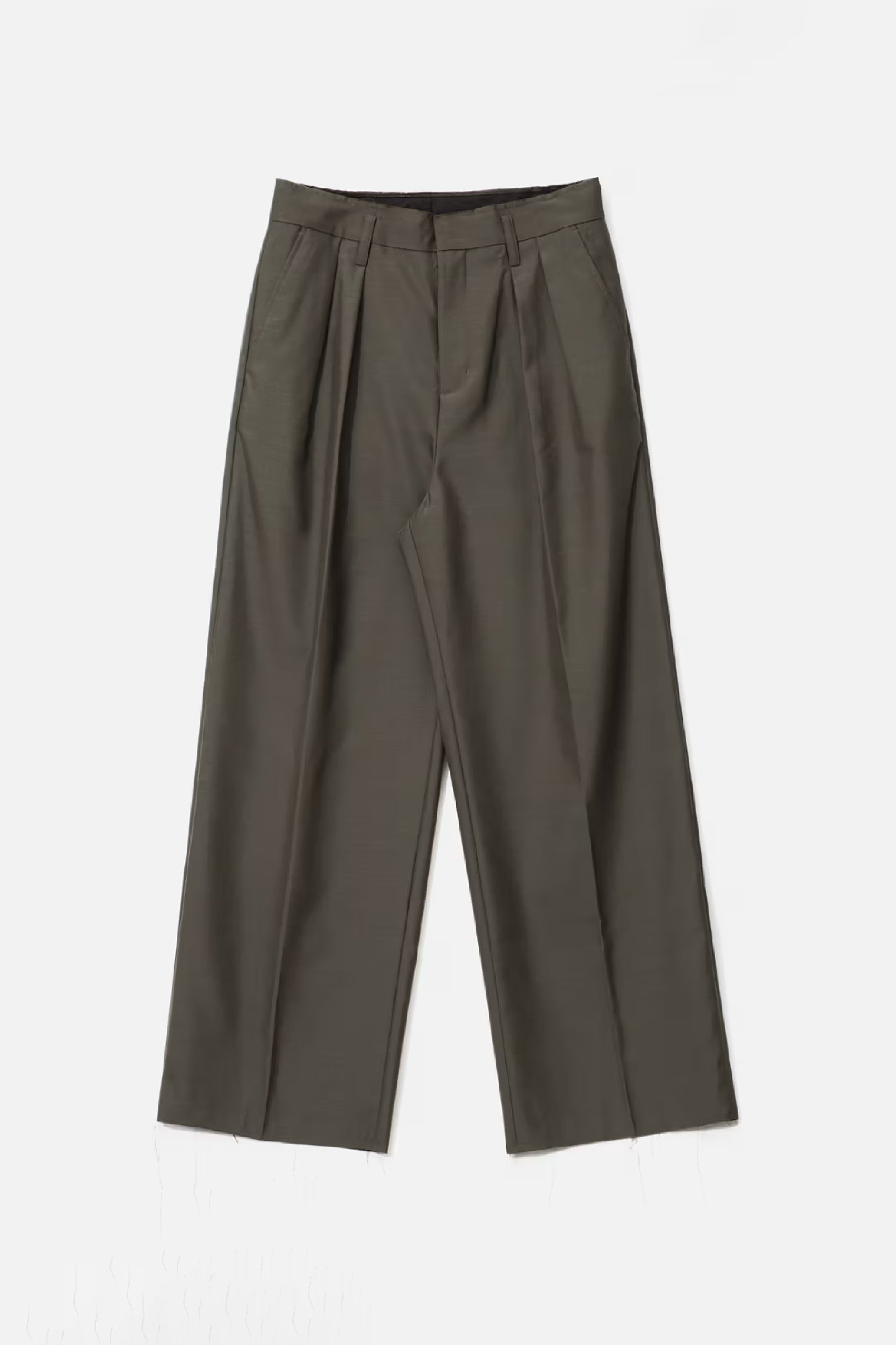BROWN WOOL POLY INVERTED TUCKS SLACKS